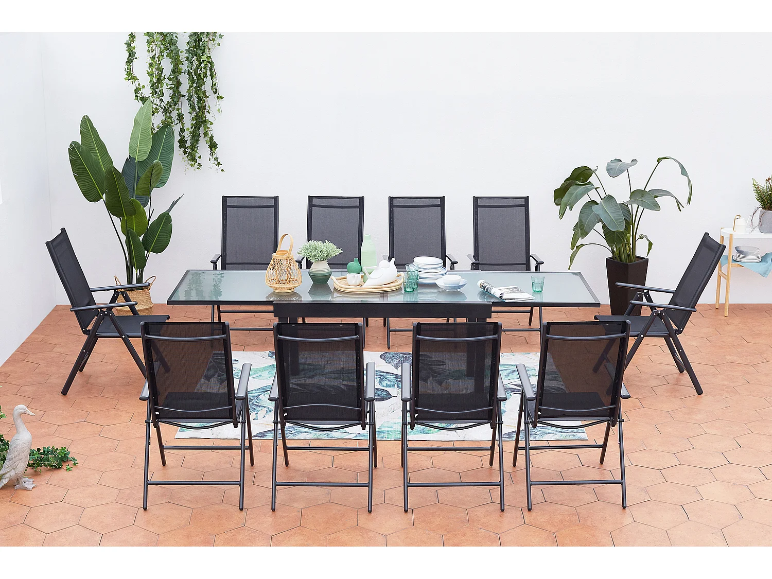 Table de jardin extensible 10 fauteuils en alu et toile PVC BRESCIA