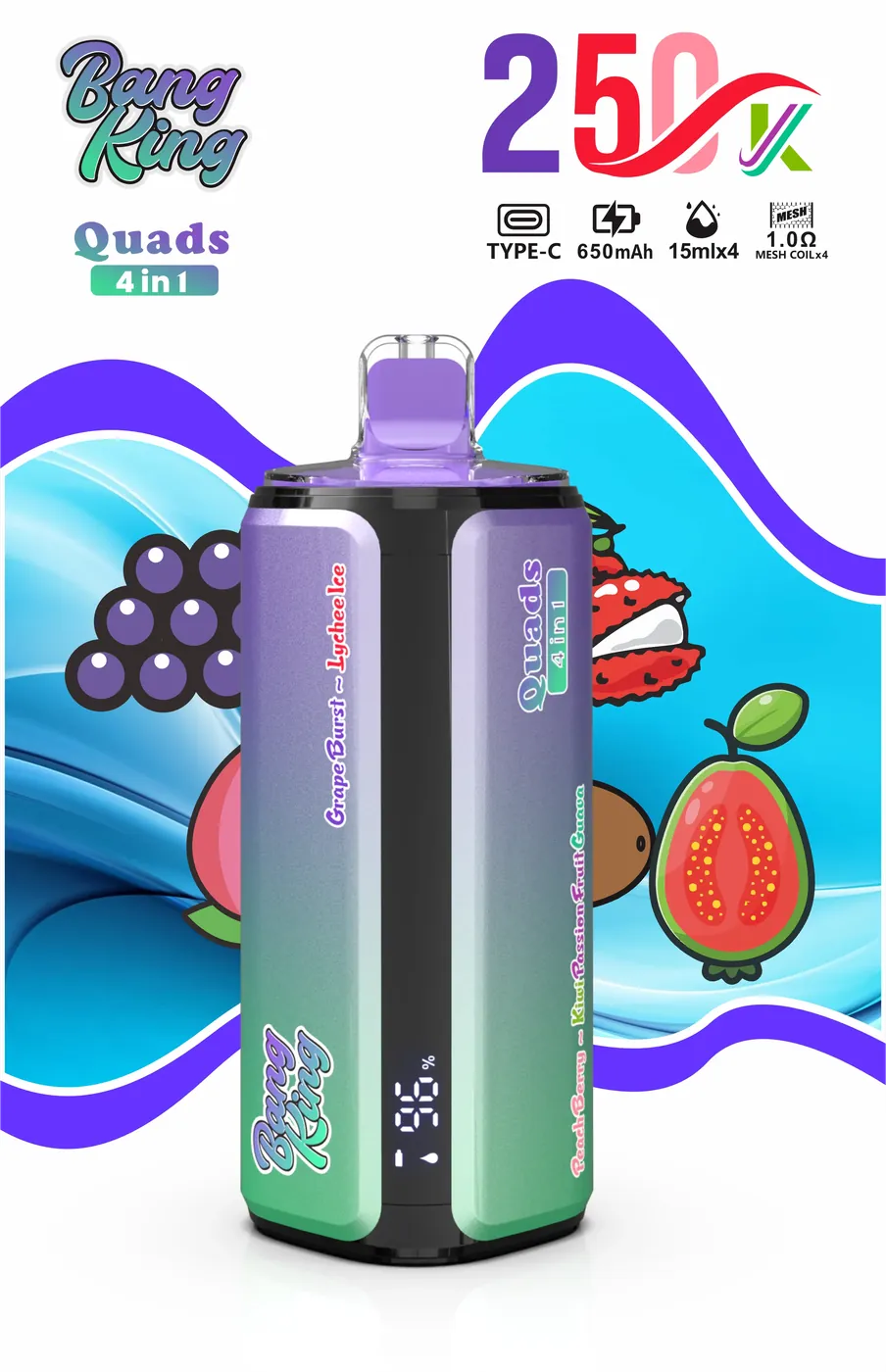 Winogronowy Burst · Liczi Ice · Brzoskwiniowy Berry · Kiwi Passionfruit Guava