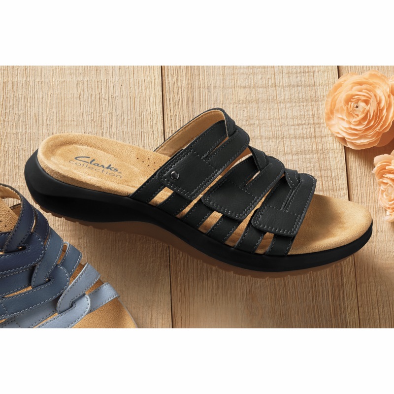 Clarks Leather Maelynn Abby Slide with Hook-and-Loop Closure - MIDNIGHT VELVET CATALOG