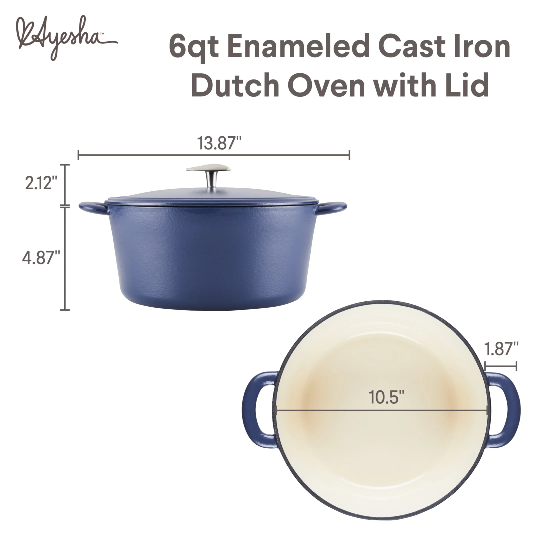 Ayesha Curry Enameled Cast Iron Dutch Oven with Lid, 6 Quart, Anchor Blue