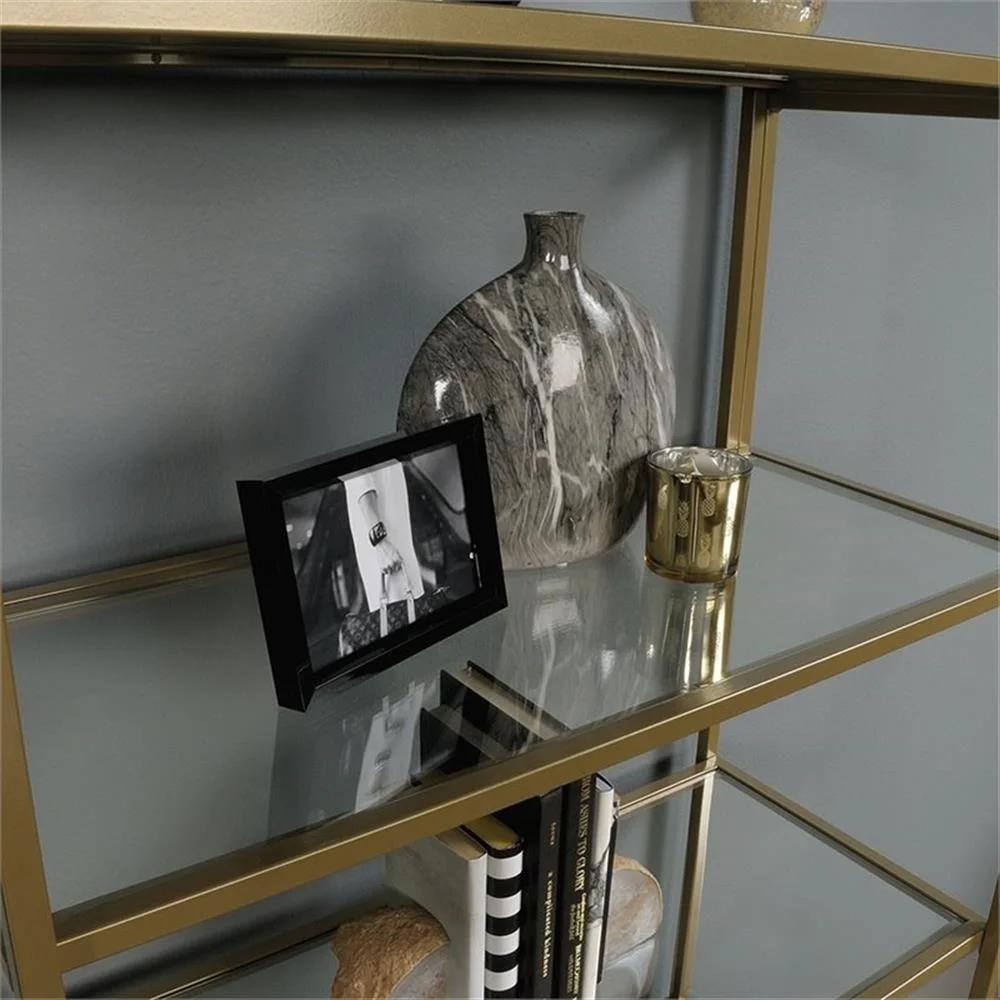 Pemberly Row 5-Shelf Modern Metal Bookcase in Gold Satin/Faux Deco Stone - Image 30