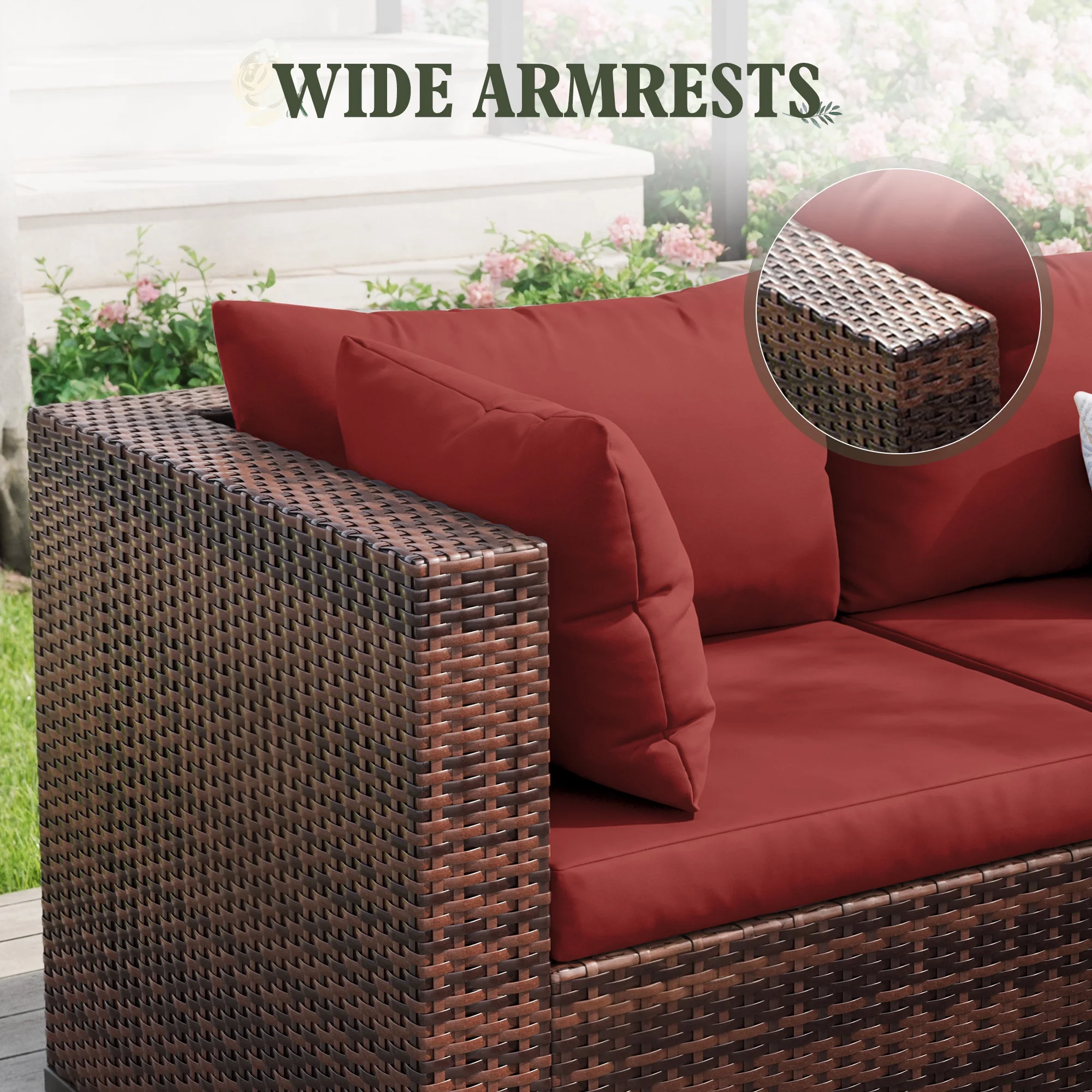 7 Pieces Patio Conversation Set, Outdoor Sectional PE Rattan Wicker Furniture Seat,Dark Gray - Image 16