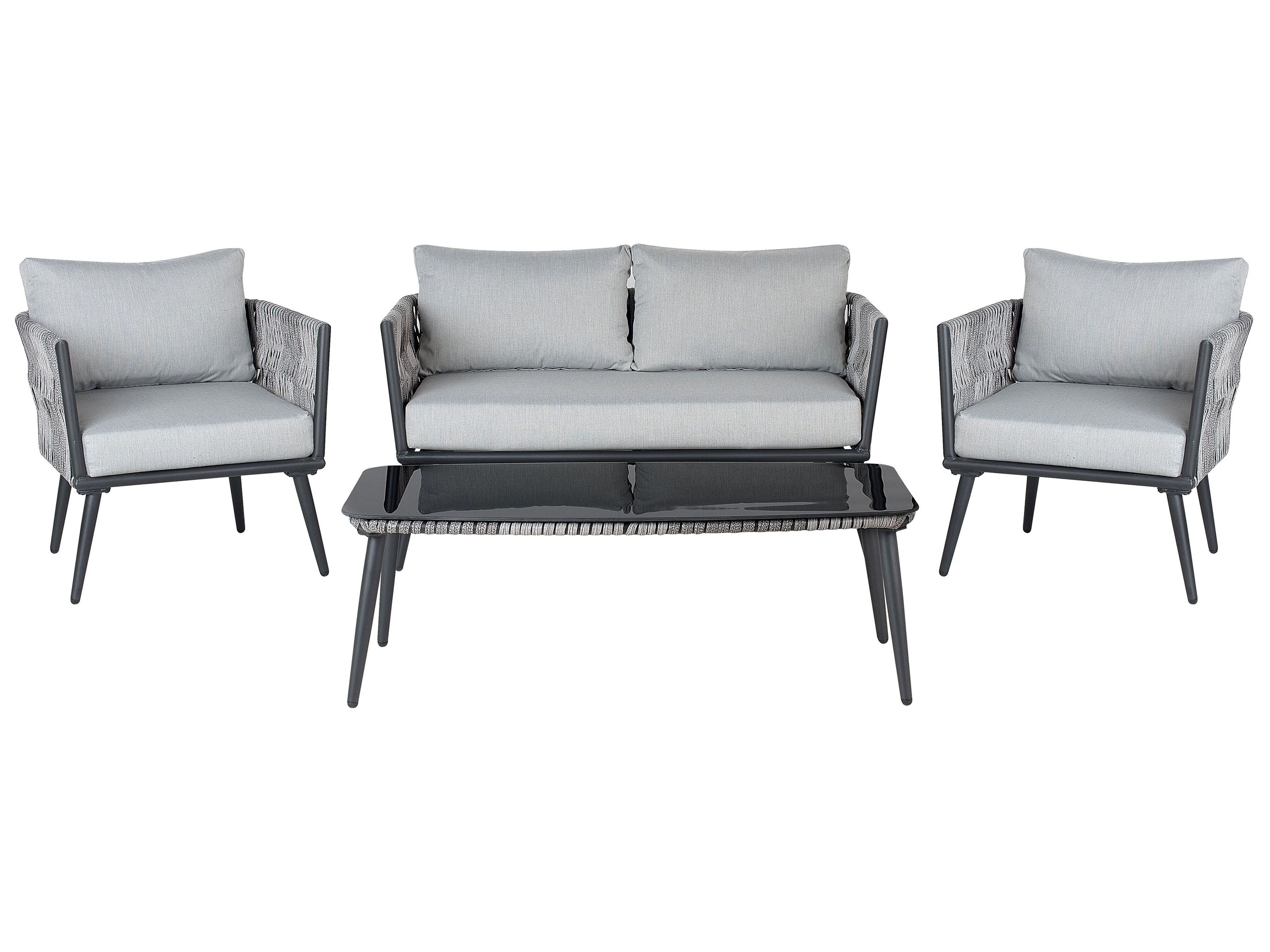 Garden Lounge Set with Table 4 Seater PREVEZA PE Rattan Grey