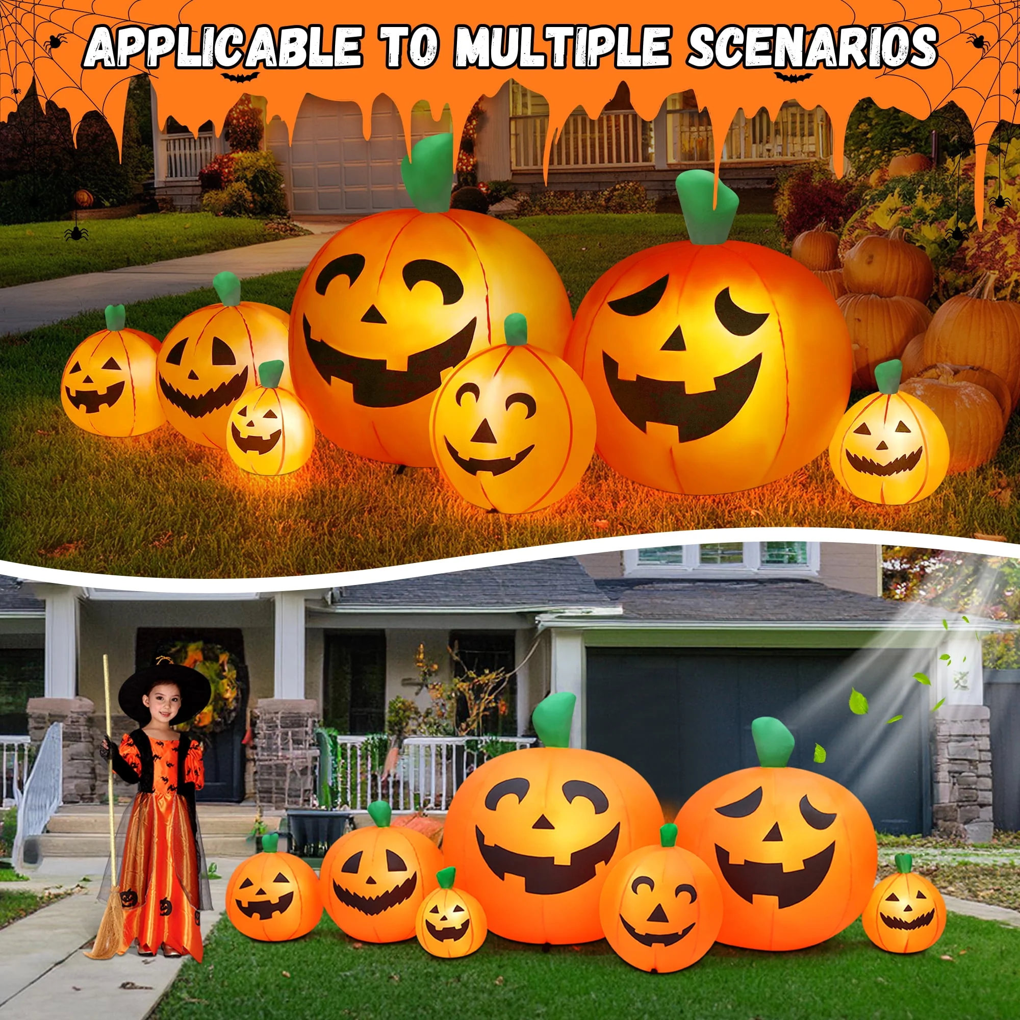 Yexmas 8 FT Halloween Inflatables Pumpkin, 7 Pumpkins Halloween Outdoor Decoration with Built-in LED Lights, Halloween Blow Ups for Yard, Lawn, Garden Decor - Image 6 Yexmas 8 FT Halloween Inflatables Pumpkin, 7 Pumpkins Halloween Outdoor Decoration with Built-in LED Lights, Halloween Blow Ups for Yard, Lawn, Garden Decor - Image 6