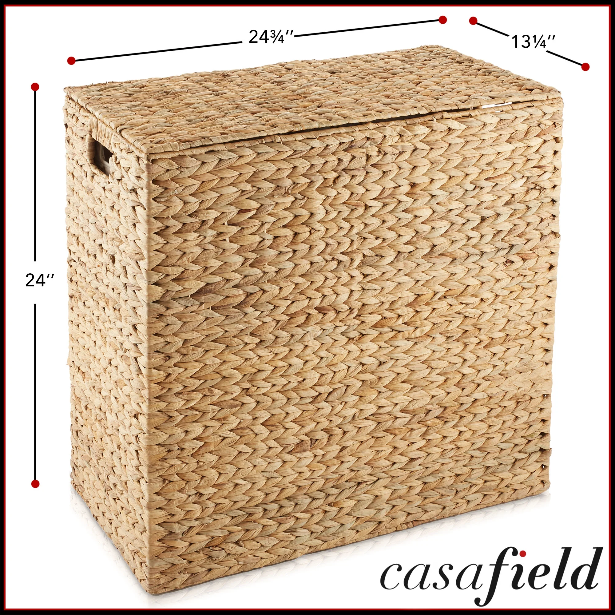 Casafield 2-Section Laundry Hamper with Lid and Removable Liner Bags - Natural, Woven Water Hyacinth Laundry Basket for Clothes - Image 8