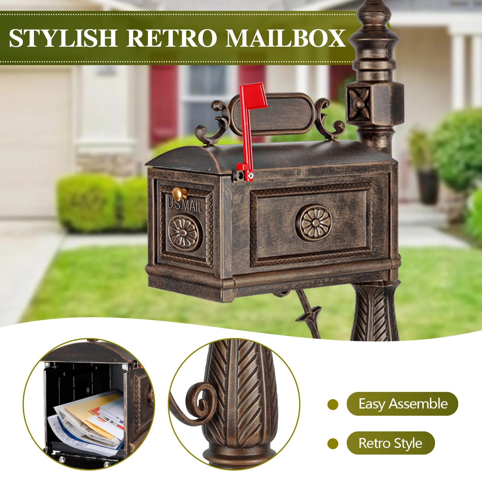 Betisef Large Cast Aluminum Mailbox Barcelona Decorative Post Mail Box Combination Stratford Heavy Duty - Image 8
