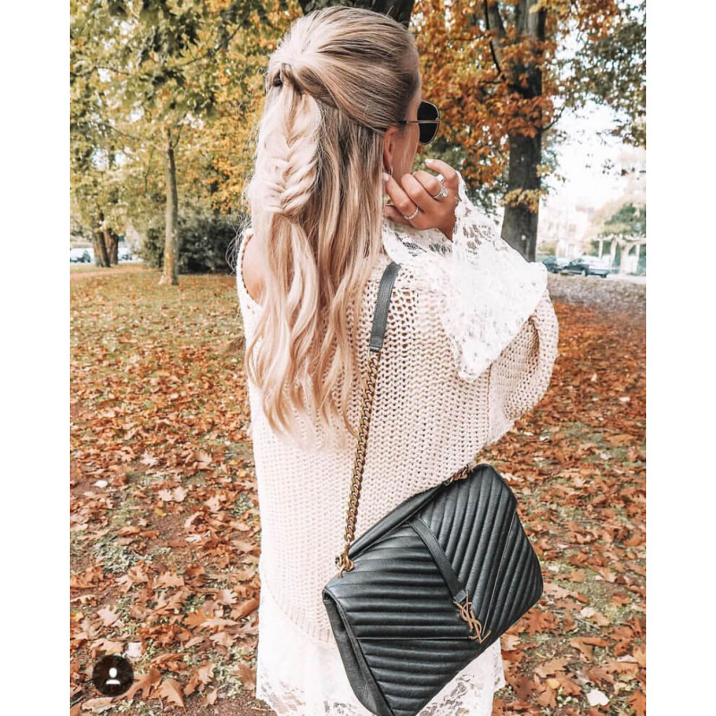 Replica Ysl Saint Laurent Sheepskin Matelasse Chevron Monogram Large College Satchel 392738 Black1:1High-quality replica