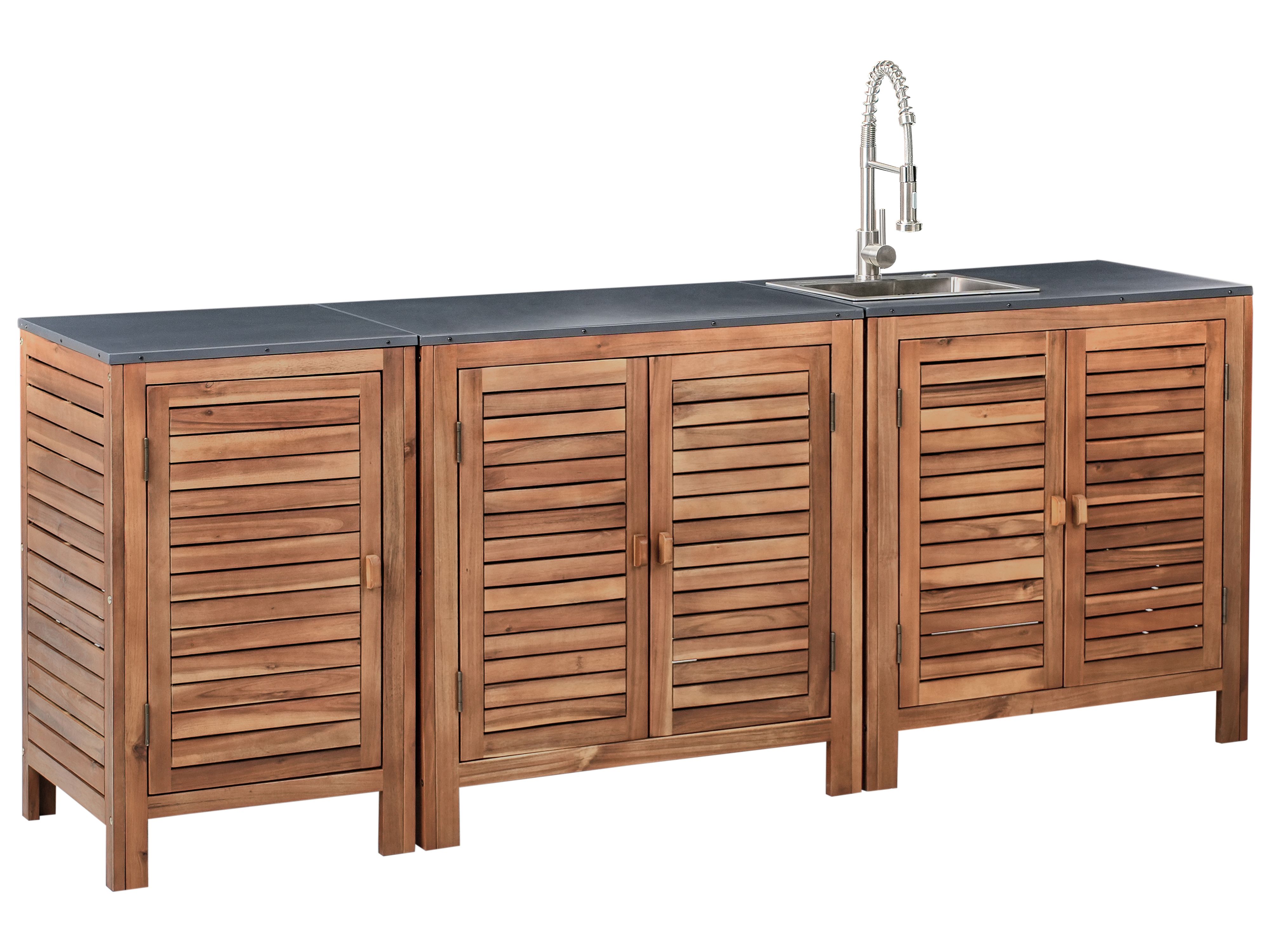 3 Piece Outdoor Kitchen Set with Sink BRUCOLI Acacia Wood Brown/ Silver