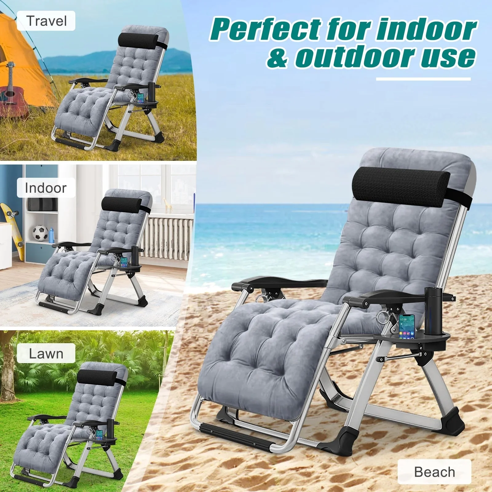 NAIZEA Zero Gravity Lawn Recliner Chairs, 2 Pack, Black - Image 63 NAIZEA Zero Gravity Lawn Recliner Chairs, 2 Pack, Black - Image 63