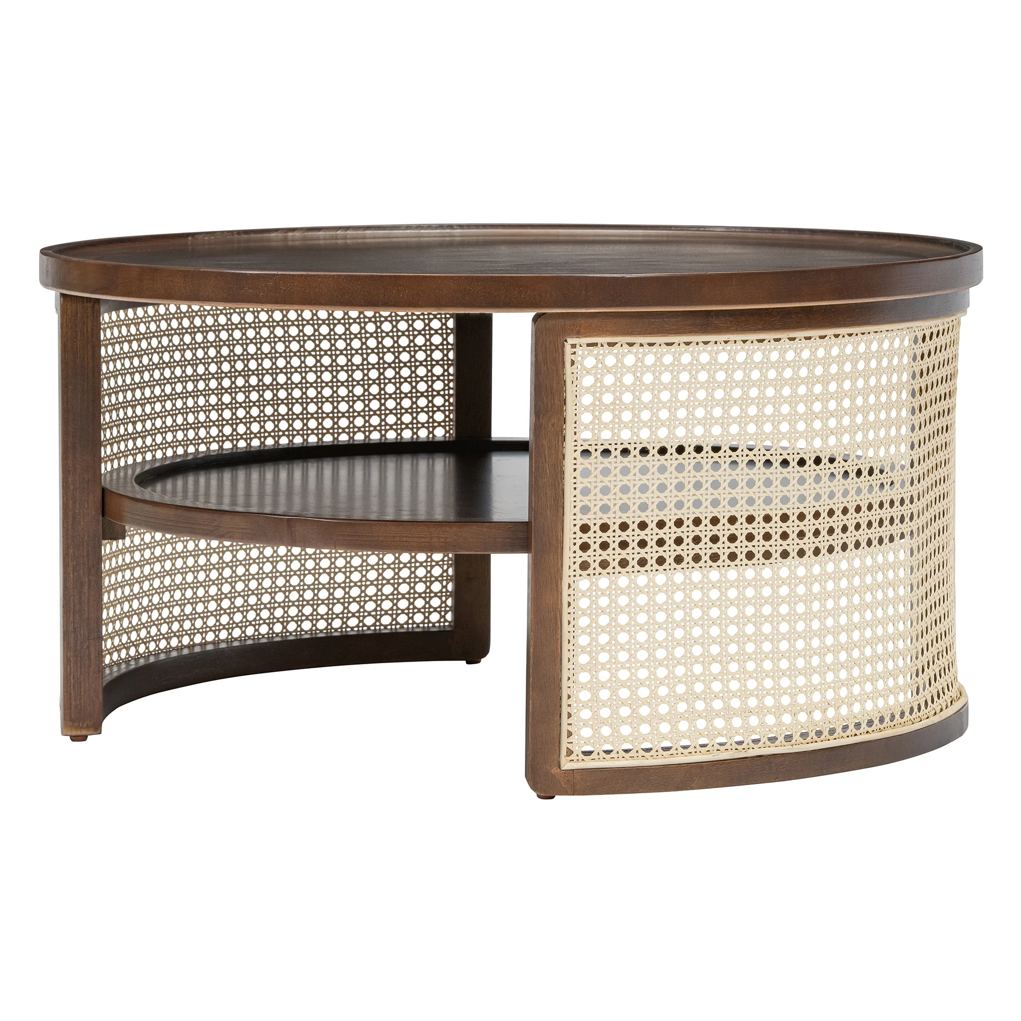 Harper & Bright Designs Rattan Round Coffee Table with Storage Shelf, Round Cane Wood Center Table for Living Room, 37'' Brown - Image 40