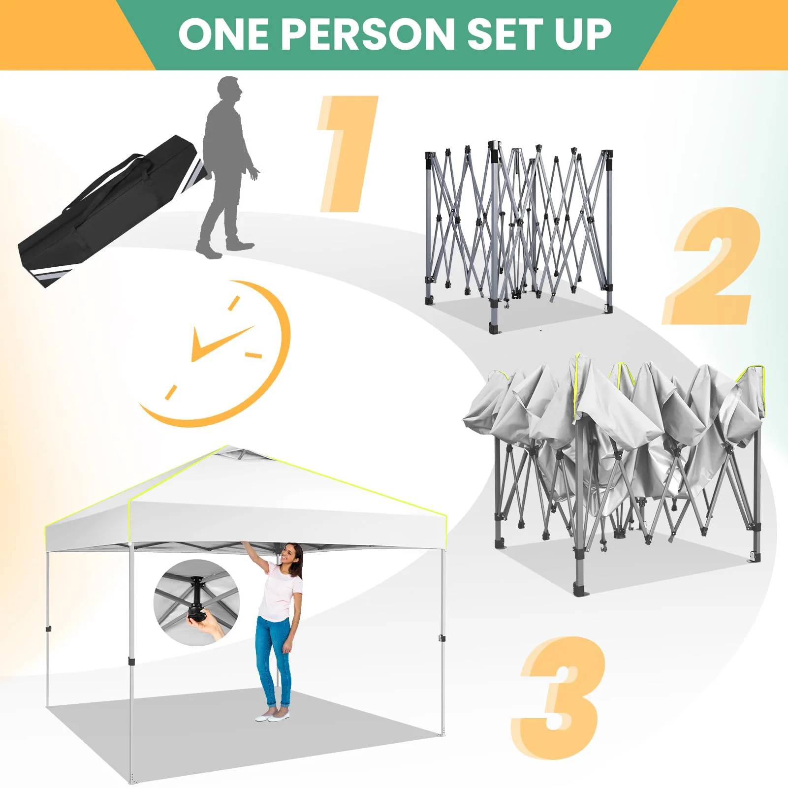 COBIZI 10x10 EZ Pop up Canopy Gazebo with Sidewalls,Pop up Canopy Tent Instant Shelter for Outdoor Party Camping Backyard Beach with Air Vent ,Carry Bag,Stakes,Ropes,Black - Image 21