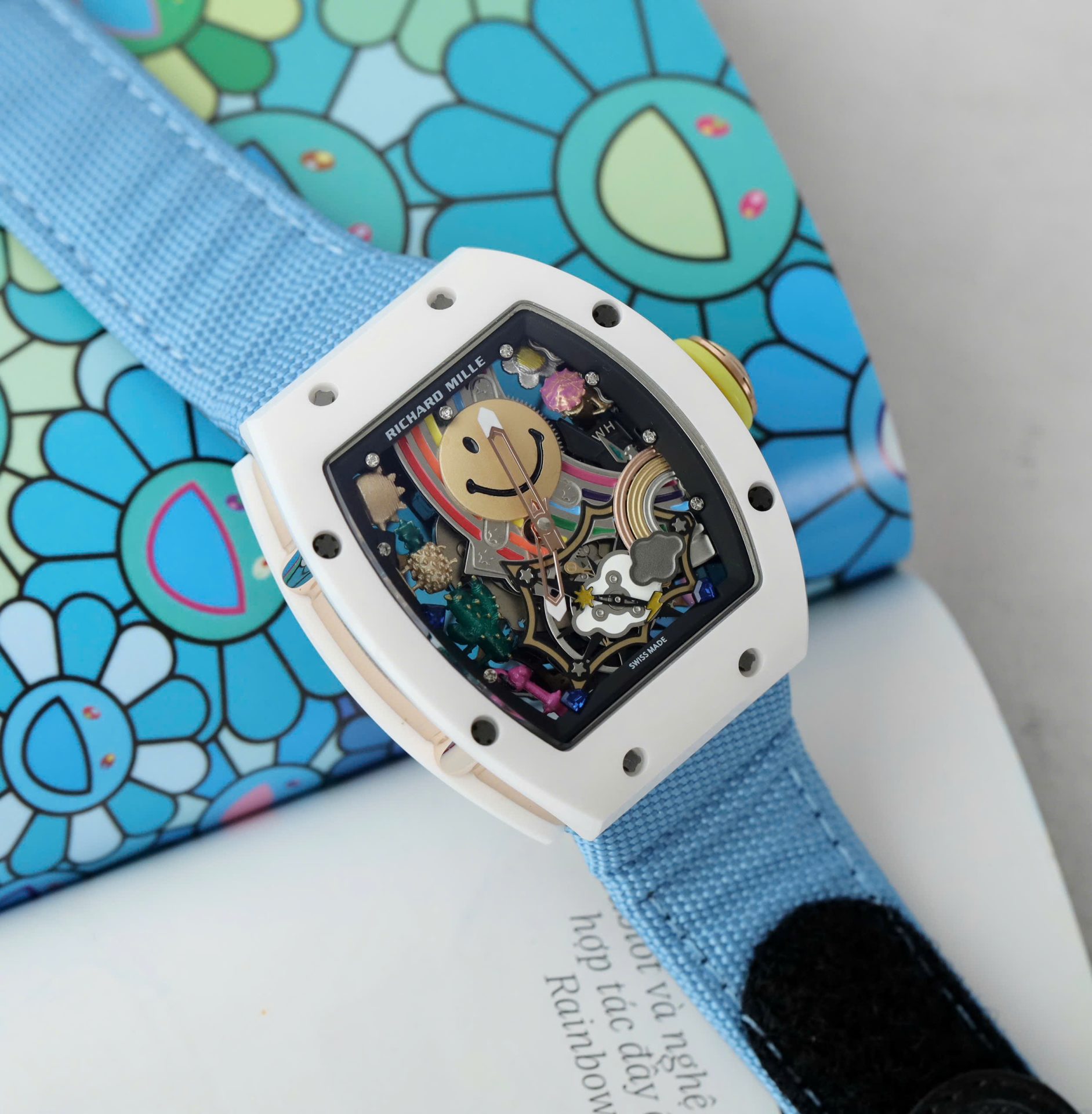 Richard Mille Copies Watches RM88 Smiley Fabic Nato Strap Blue 42mm - Top club