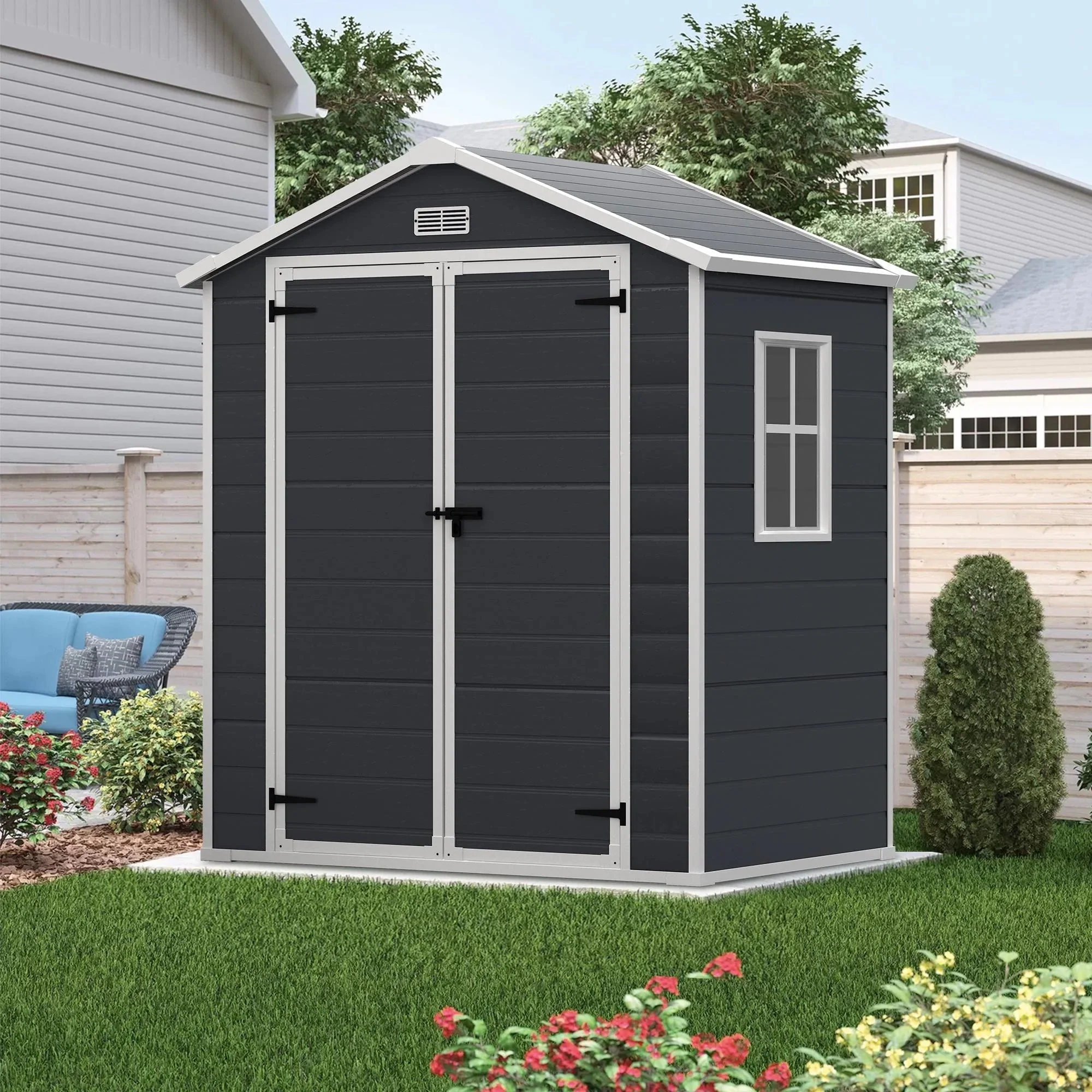 Seizeen Resin Outdoor Storage Shed With Floor, Light Gray, 82 in H - Image 45 Seizeen Resin Outdoor Storage Shed With Floor, Light Gray, 82 in H - Image 45