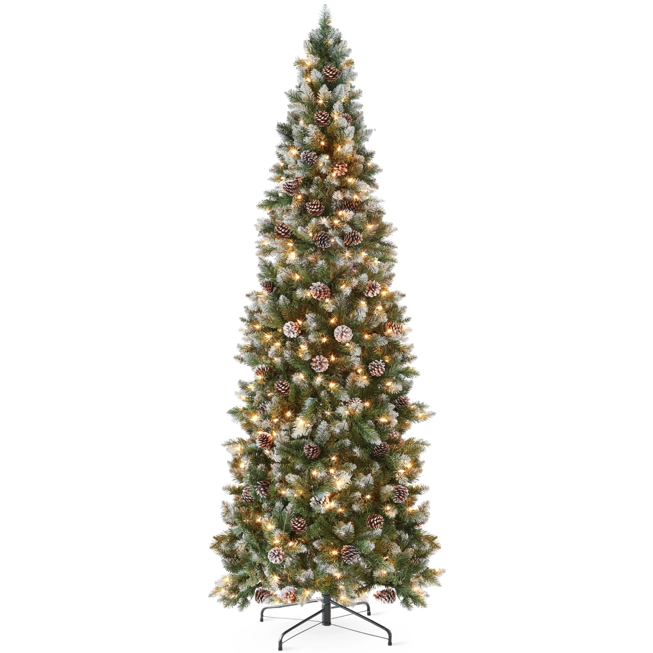 Best Choice Products 6ft Pre-Lit Partially Flocked Pencil Christmas Tree w/ 250 Lights, Pine Cones, Foldable Stand - Image 2