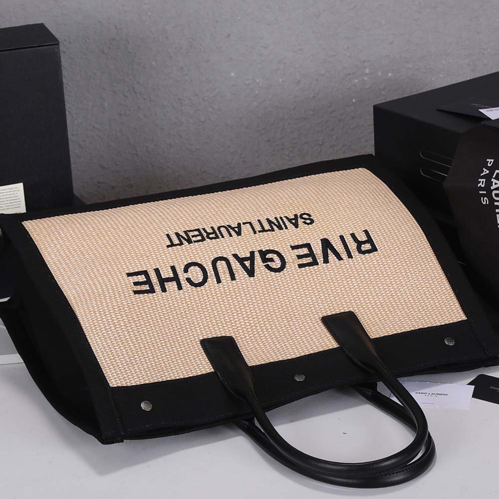 Replica Ysl Rive Gauche Tote Bag In Linen And Leather 21491:1High-quality replica
