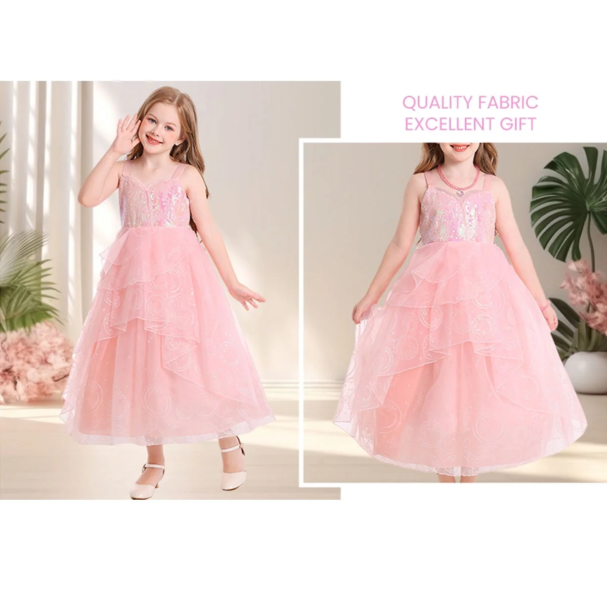 HAWEE Dress Costume for Girls, Pink Tulle and Sequin Dress for Kids Christmas Halloween Cosplay Costumes - Image 4 HAWEE Dress Costume for Girls, Pink Tulle and Sequin Dress for Kids Christmas Halloween Cosplay Costumes - Image 4
