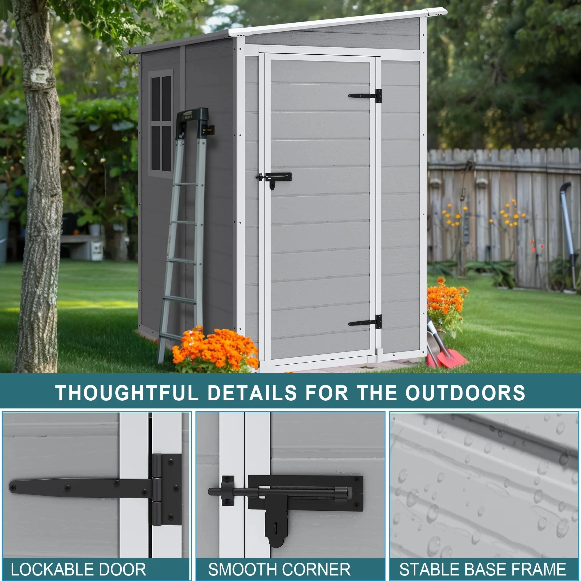 Seizeen Resin Outdoor Storage Shed With Floor, Light Gray, 82 in H - Image 19 Seizeen Resin Outdoor Storage Shed With Floor, Light Gray, 82 in H - Image 19