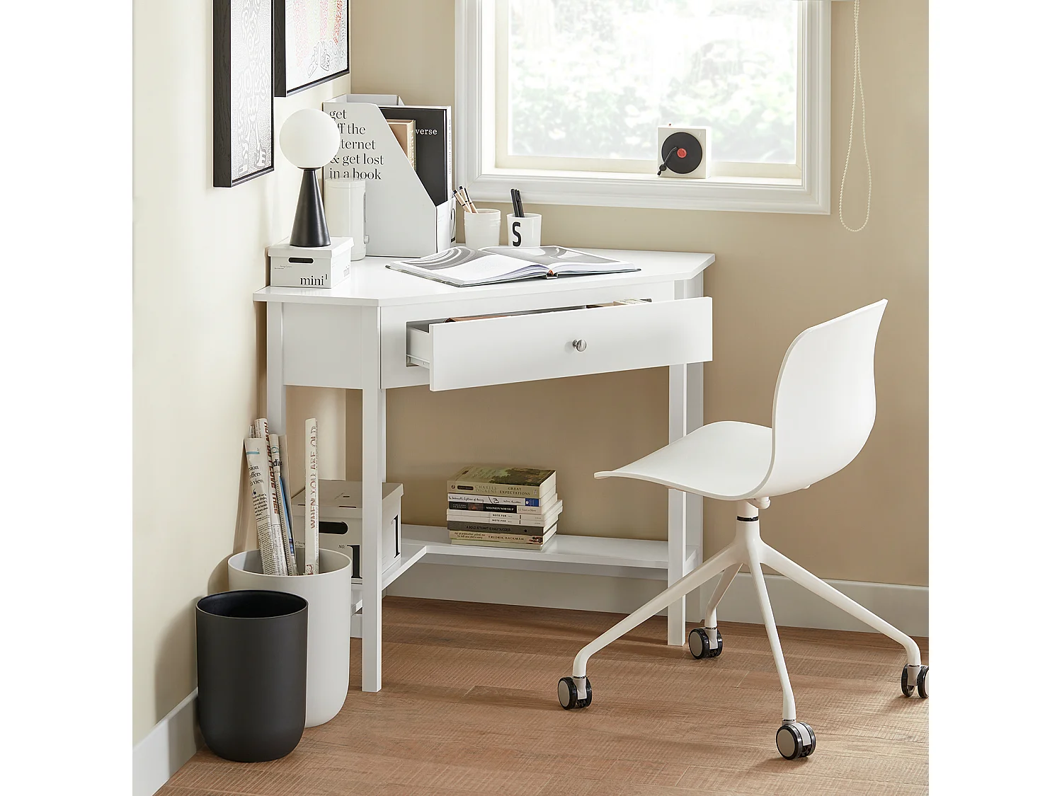 Table Bureau d'Angle Bureau informatique Secrétaire avec Tiroir Meuble Bas d'Entrée, FWT31-W