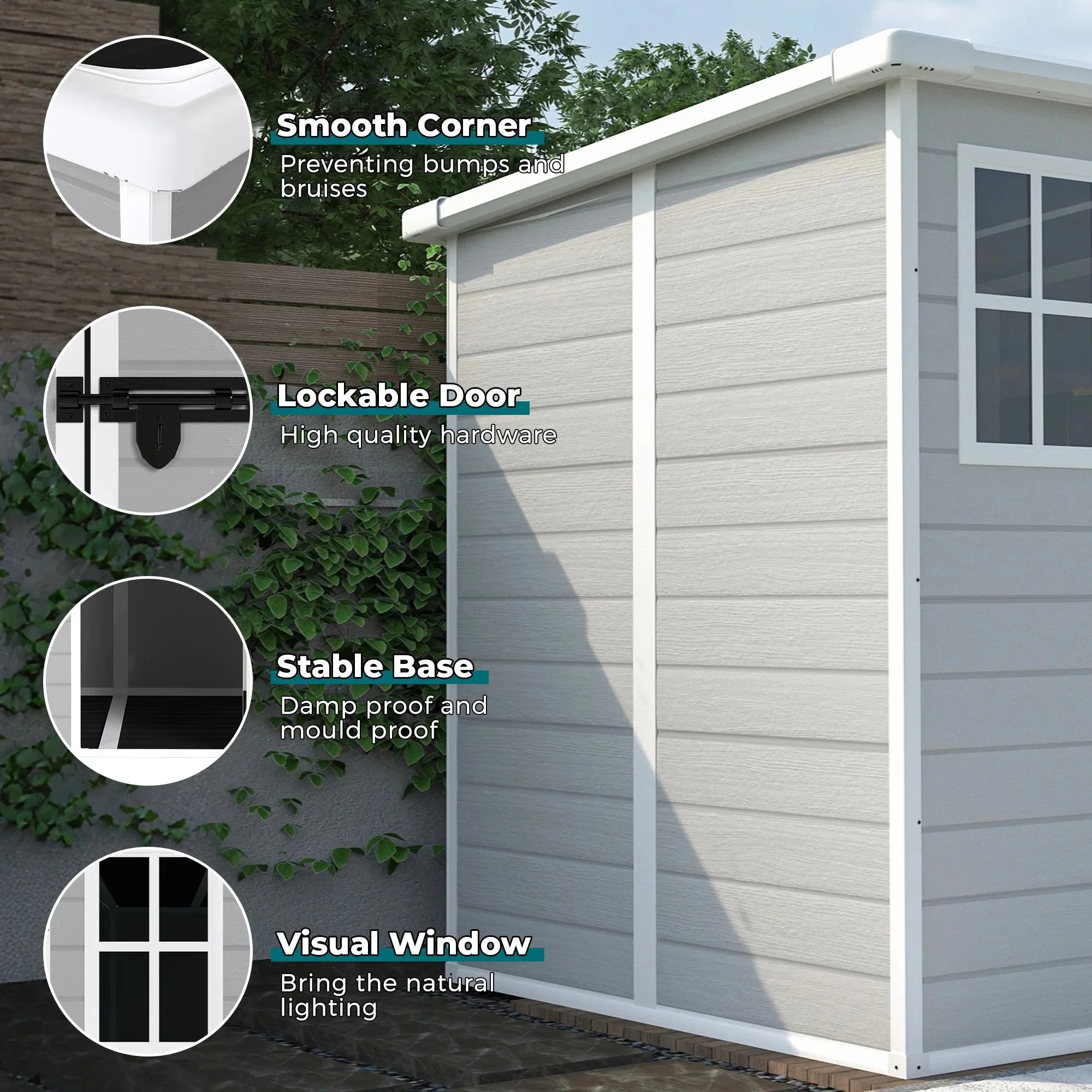 Seizeen Resin Outdoor Storage Shed With Floor, Light Gray, 82 in H - Image 33 Seizeen Resin Outdoor Storage Shed With Floor, Light Gray, 82 in H - Image 33
