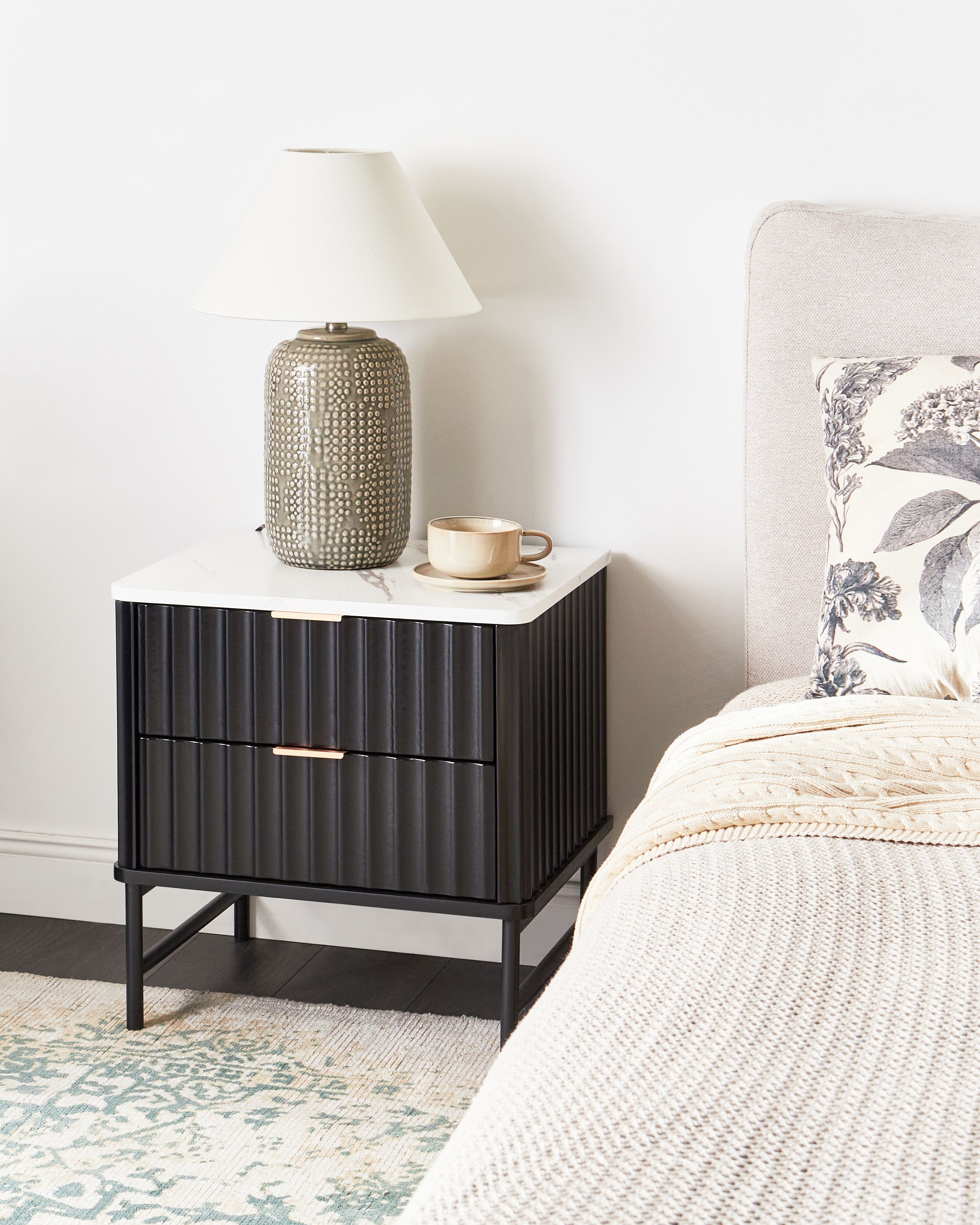2 Drawer Bedside Table GLASTONBURY Marble/ Black