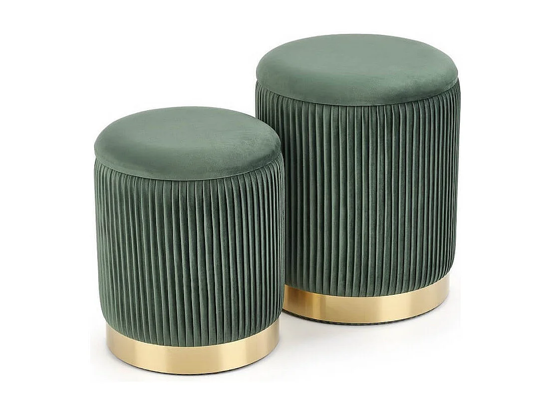 Poufs gigognes en velours plissé vert foncé avec socle en métal doré PLEATS