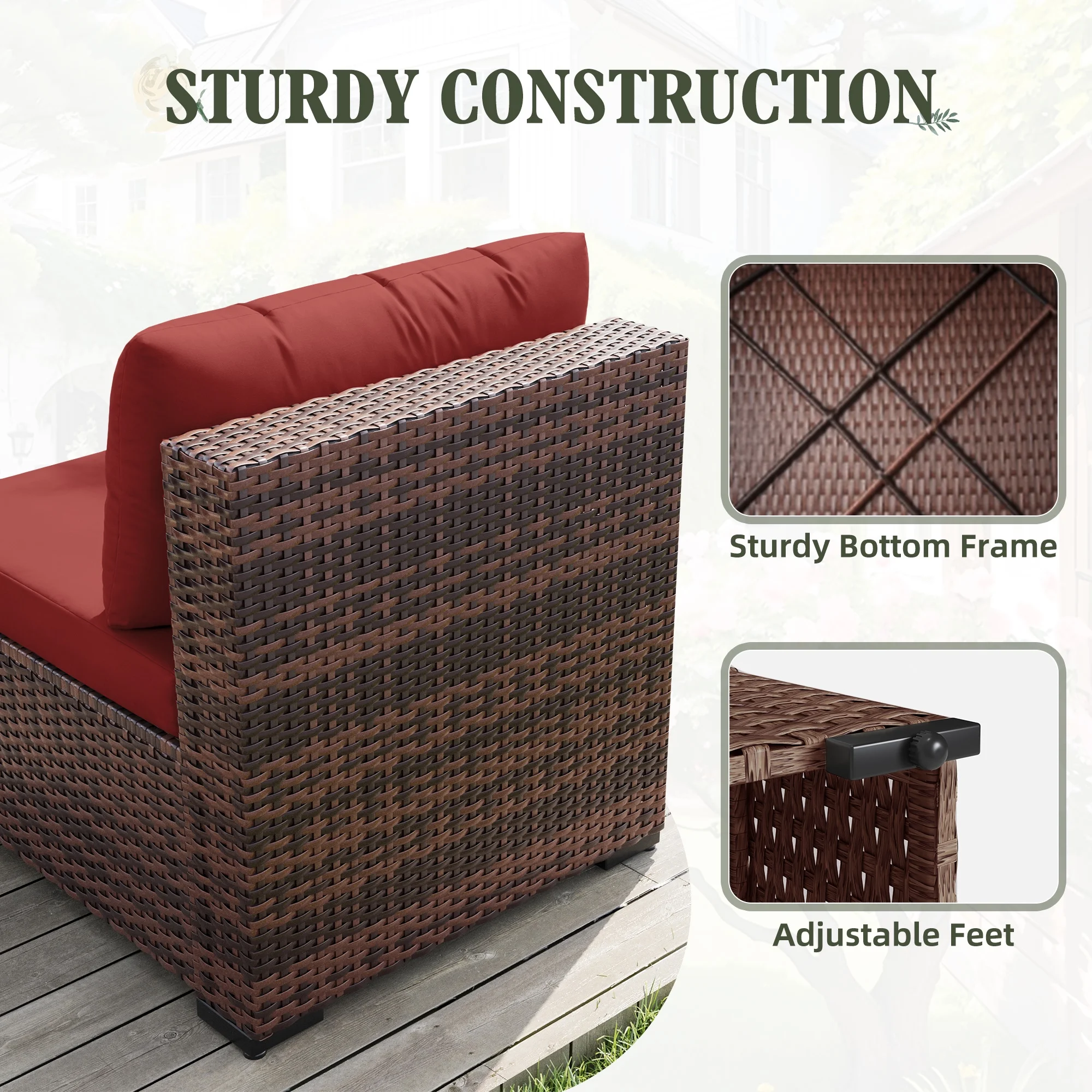 7 Pieces Patio Conversation Set, Outdoor Sectional PE Rattan Wicker Furniture Seat,Dark Gray - Image 15