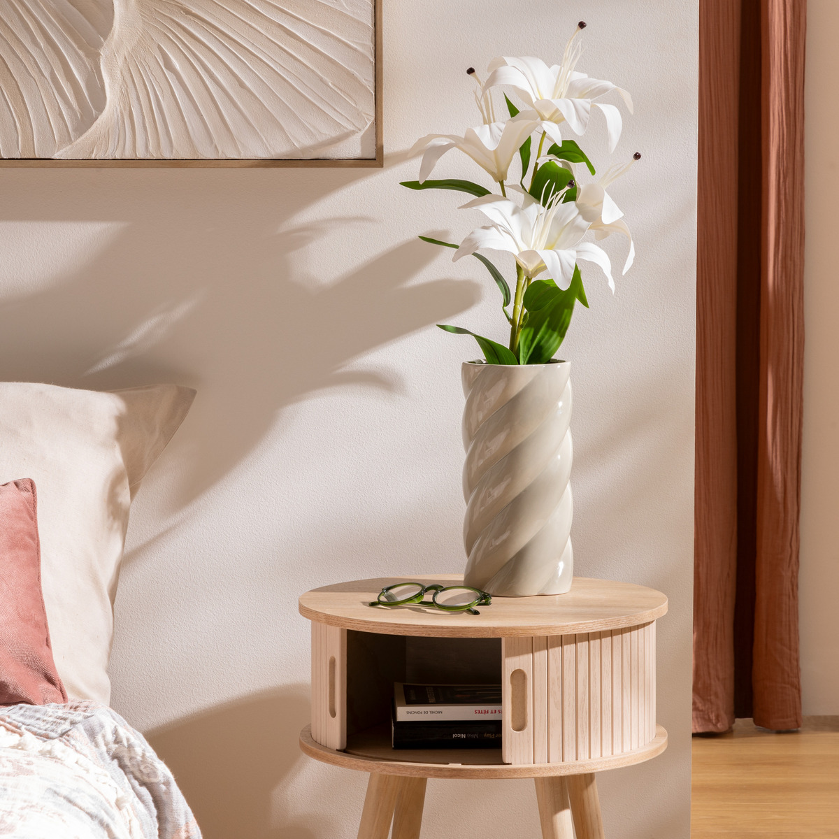 Twisted vase "Coby" Ceramic, Light Green, H.25.5 cm