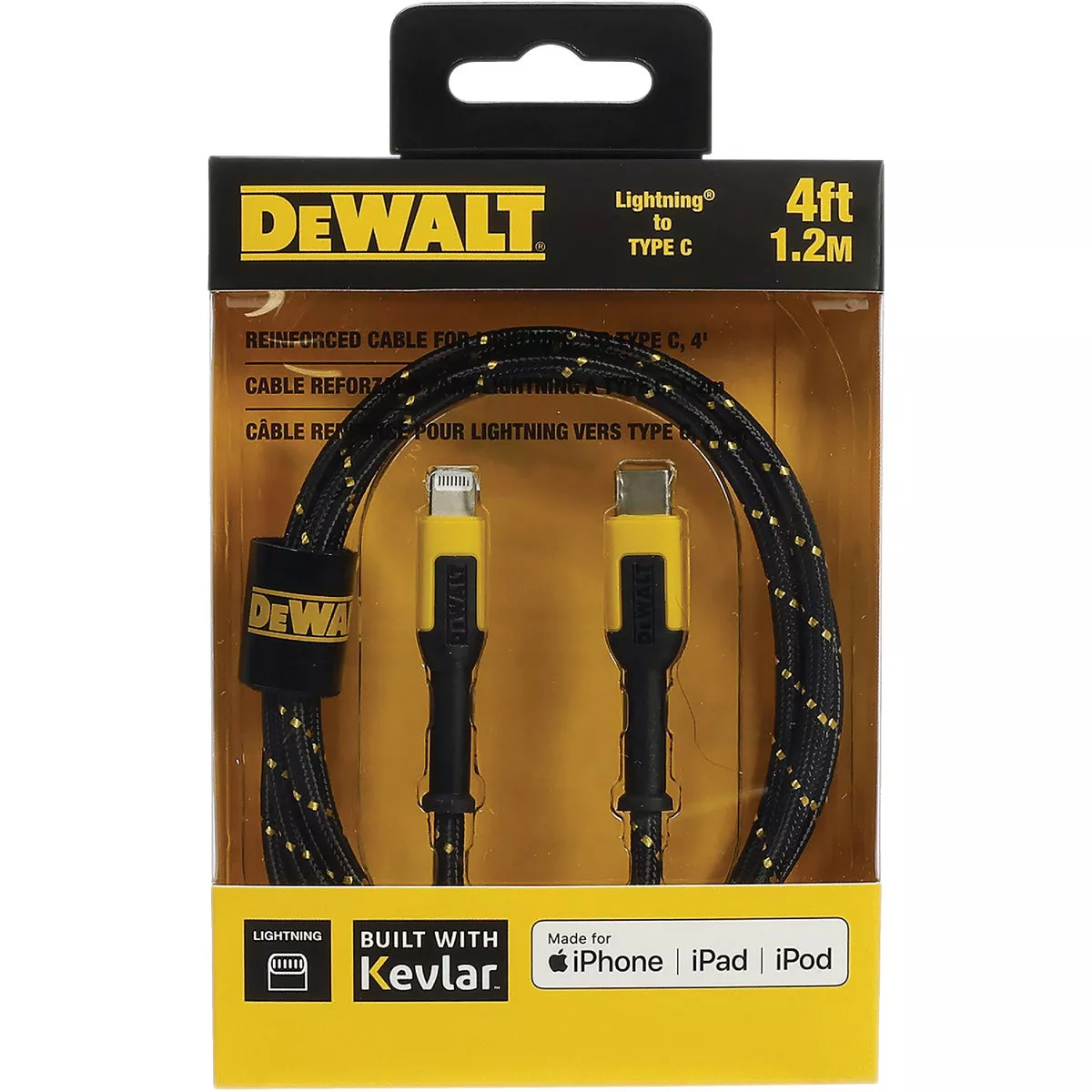 DEWALT 4 Ft. Lightning to Type-C Reinforced Braided Cable