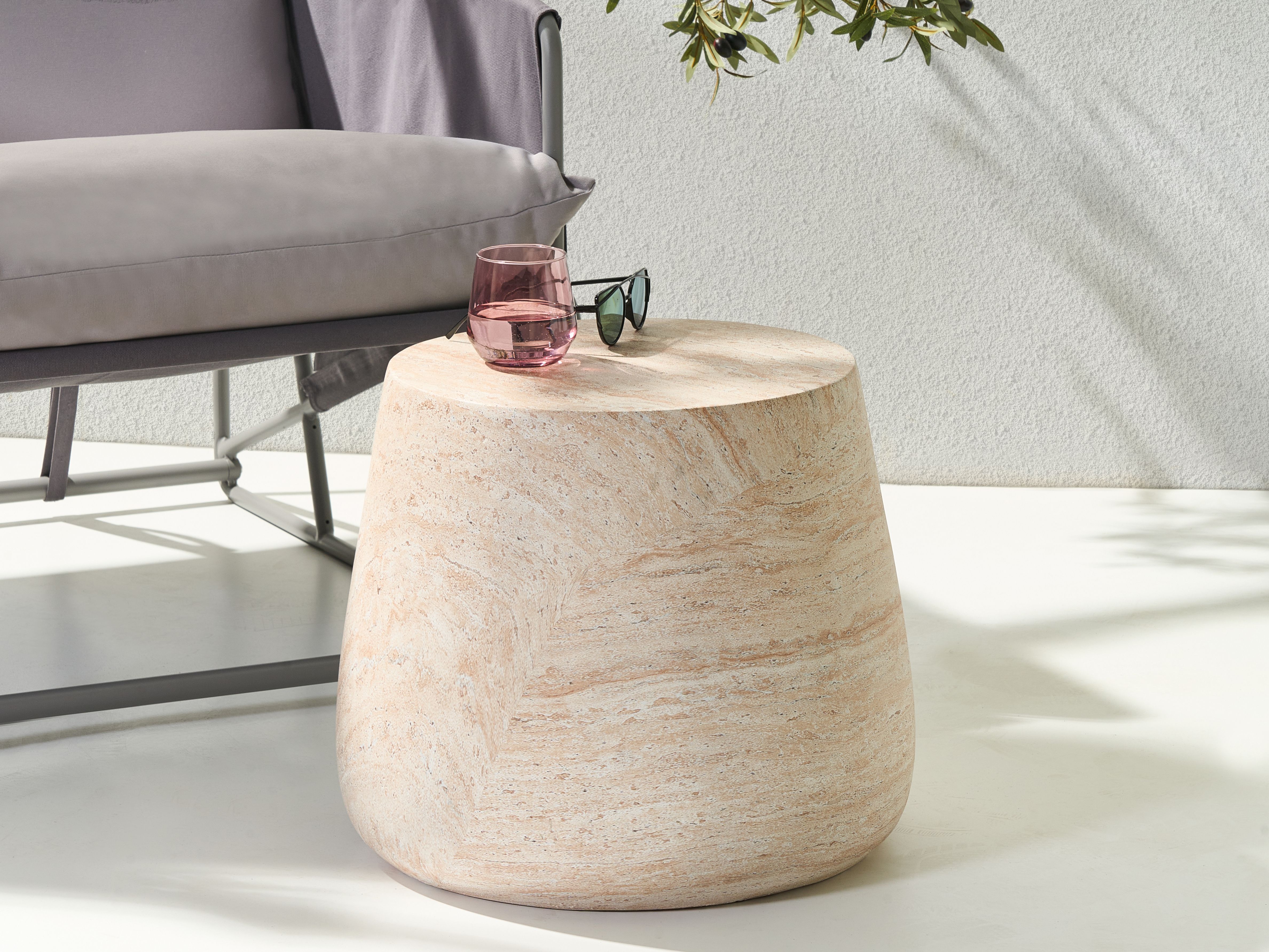 Side Table BIENTINO 46 cm 46 cm Travertine Effect