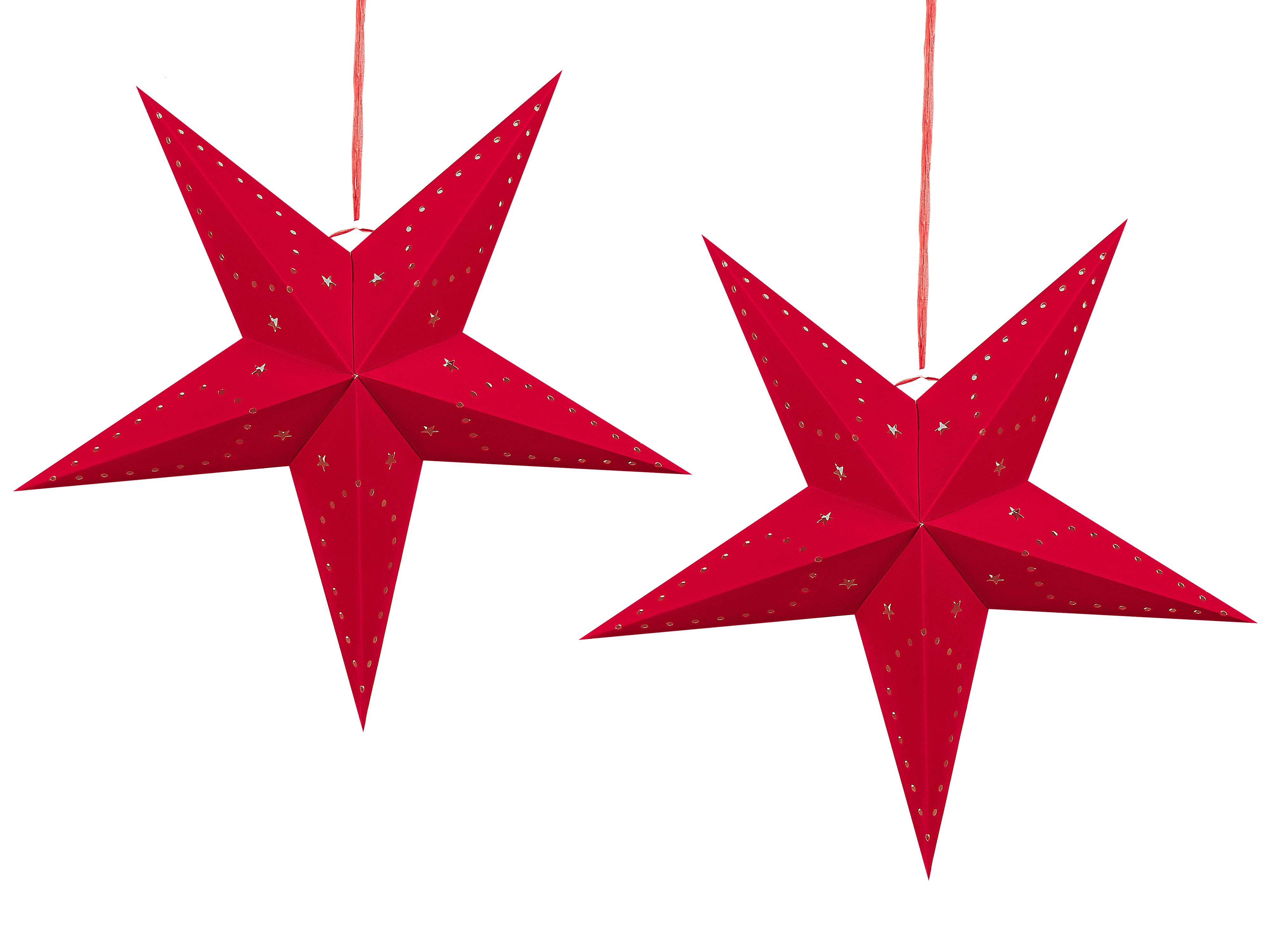 Set of 2 Hanging Decorations LED MOTTI Star 60 cm Red