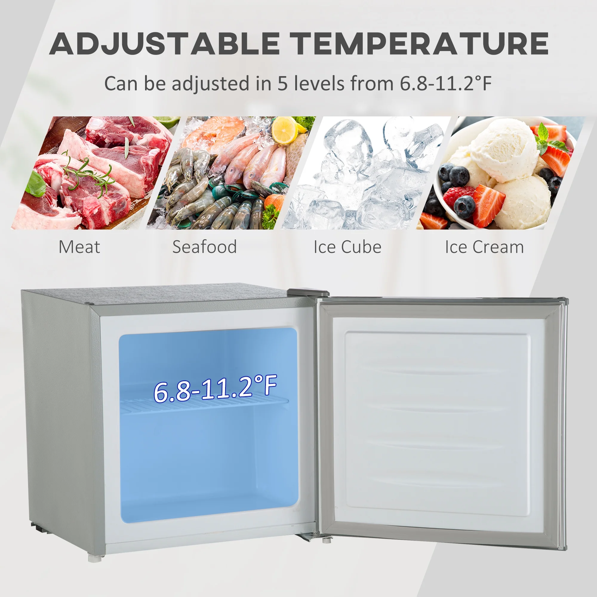 Side-by-Side Refrigerator HOMCOM Mini Freezer Countertop, 1.1 Cu.Ft Compact Upright Freezer with Removable Shelves, Reversible Door for Home, Dorm, Apartment and Office, gray,French Door Refrigerator - Image 4
