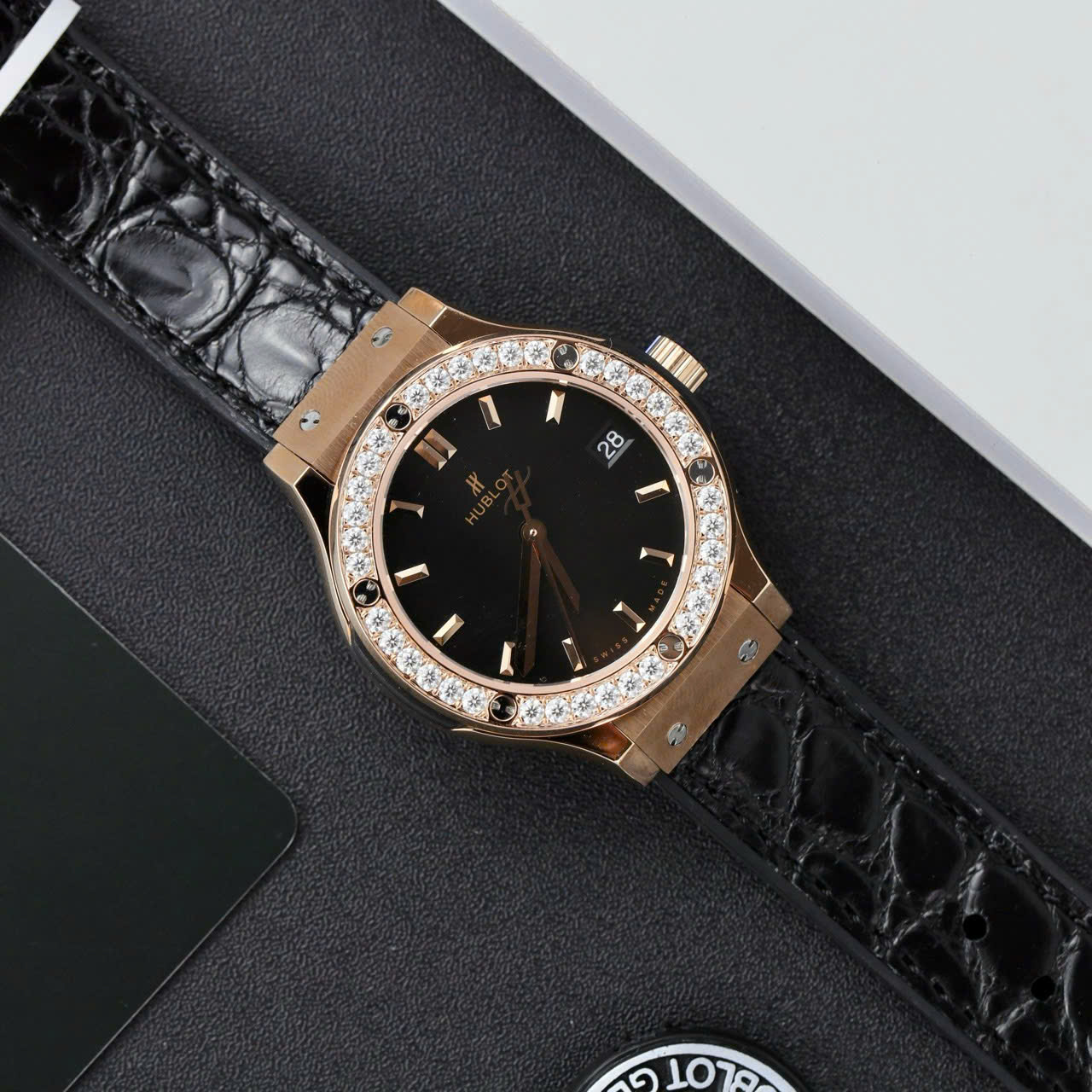 Hublot Classic Fusion King Gold Replica Watches Custom Moissanite Diamonds 33mm - Elite Watch Atelier