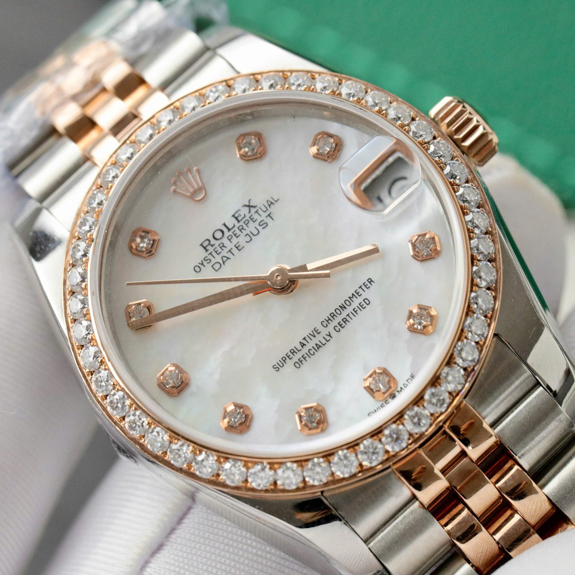 Rolex DateJust Replica 11 Watch Dial Mother Of Pearl Custom Moissanite Diamonds 31mm - Top club