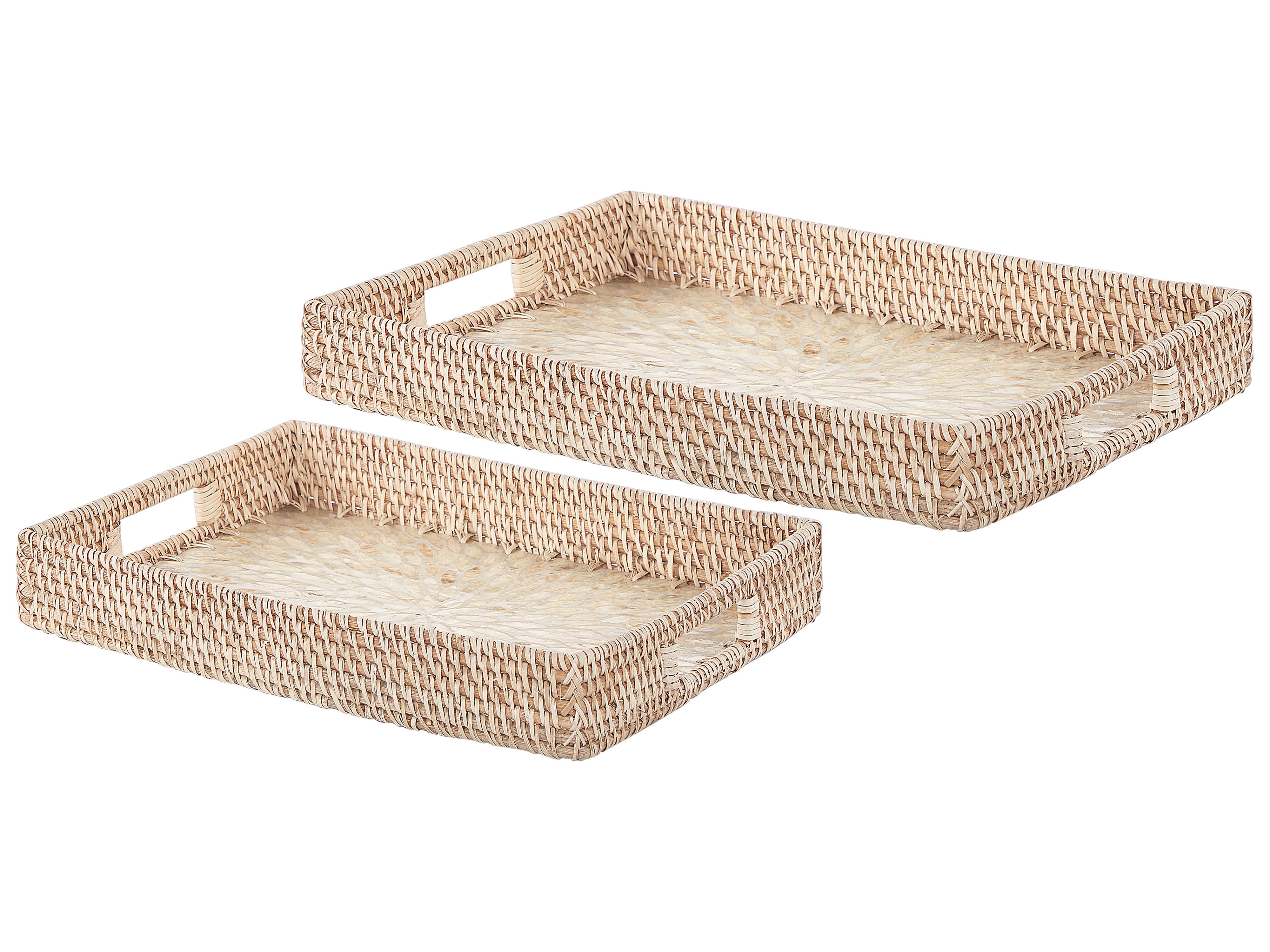 Set of 2 Decorative Trays NDEBELE Rattan Natural