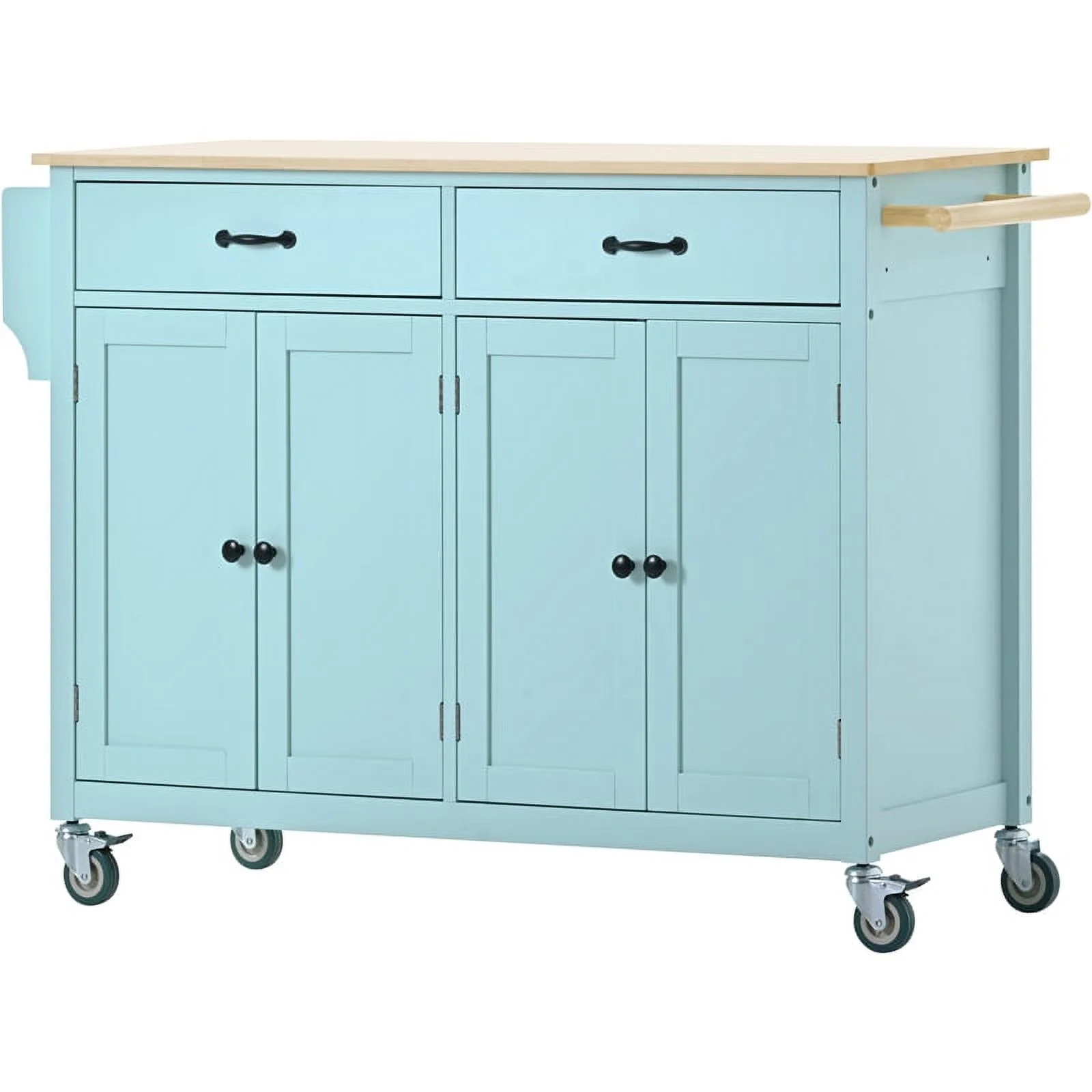 Kitchen Storage Islands&Carts with Solid Wood Top and Locking Wheels, Kitchen Island Cart with 4 Door Cabinet and Two Drawers, Kitchen Cabinets for Kitchen and Dining Room, Green - Image 2