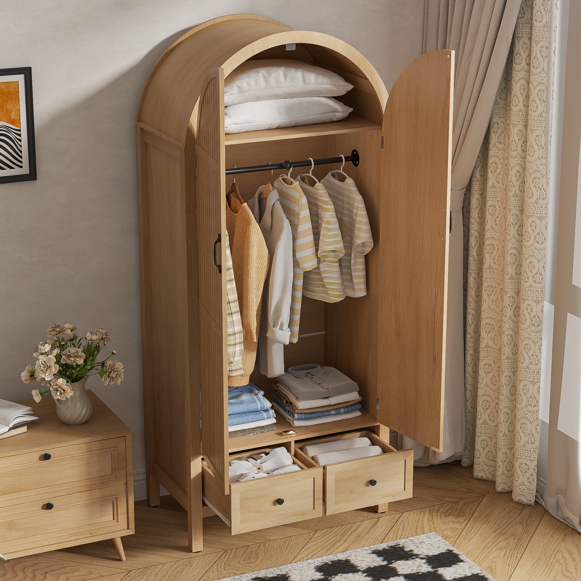 Armoire Wardrobe Closet, Bedroom Armoire with Drawers, Wood Wardrobe Storage Cabinets - Image 8