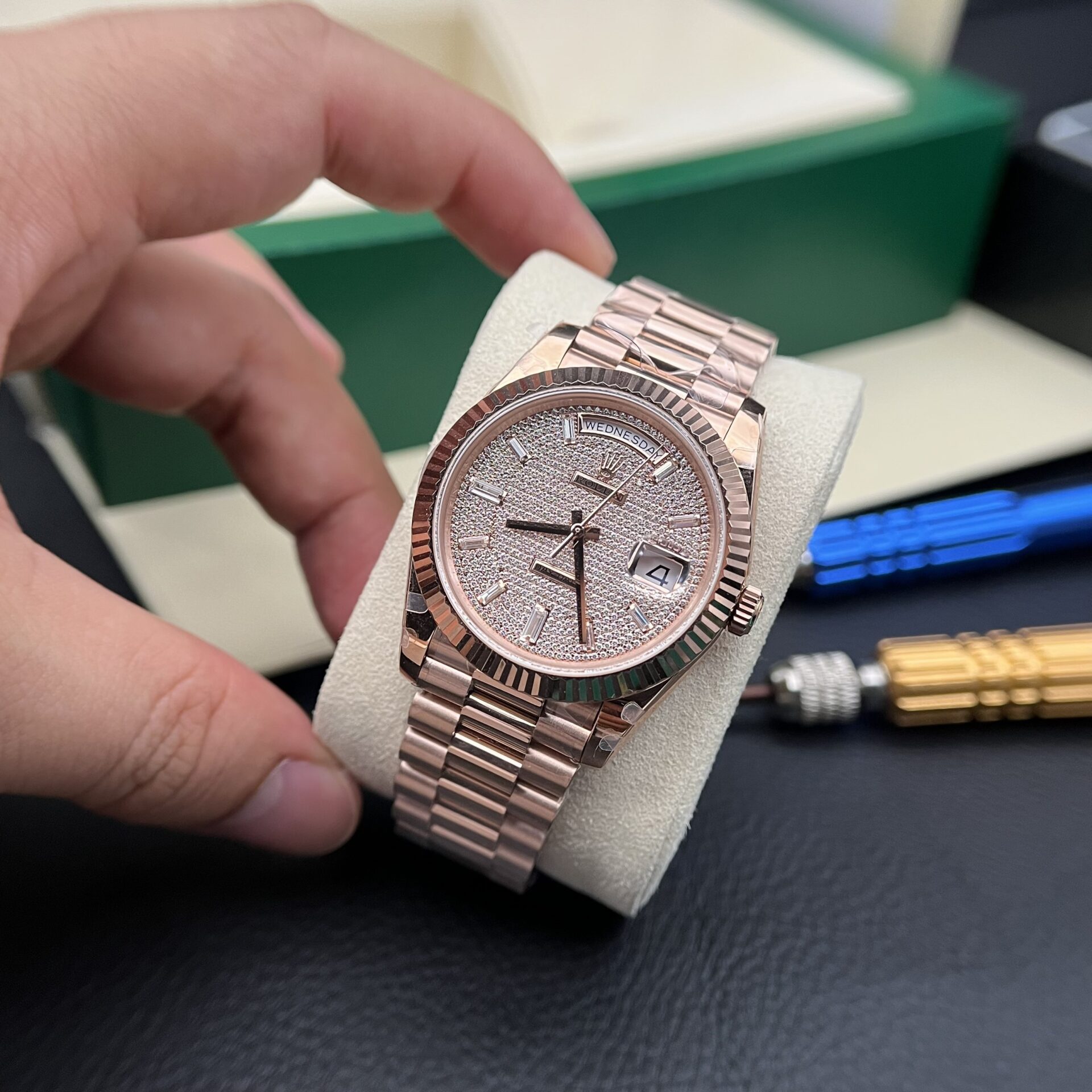 Rolex Day-Date Full Diamond Dial Replica Watch GM Factory 40mm - Elite Watch Atelier