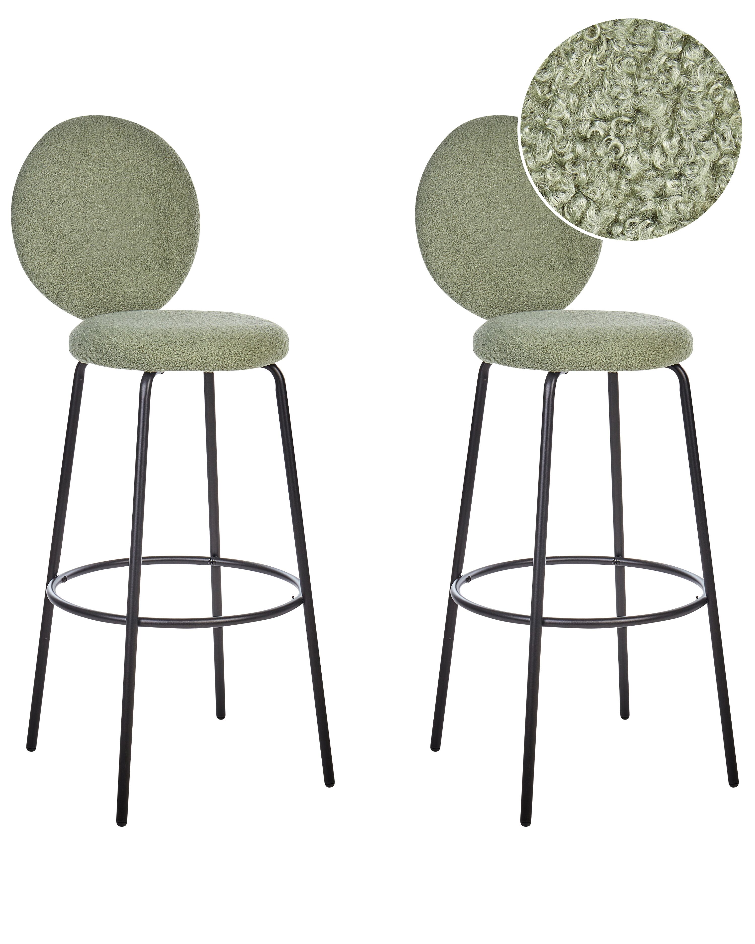 Set of 2 Bar Chairs EMERY Boucle Light Green