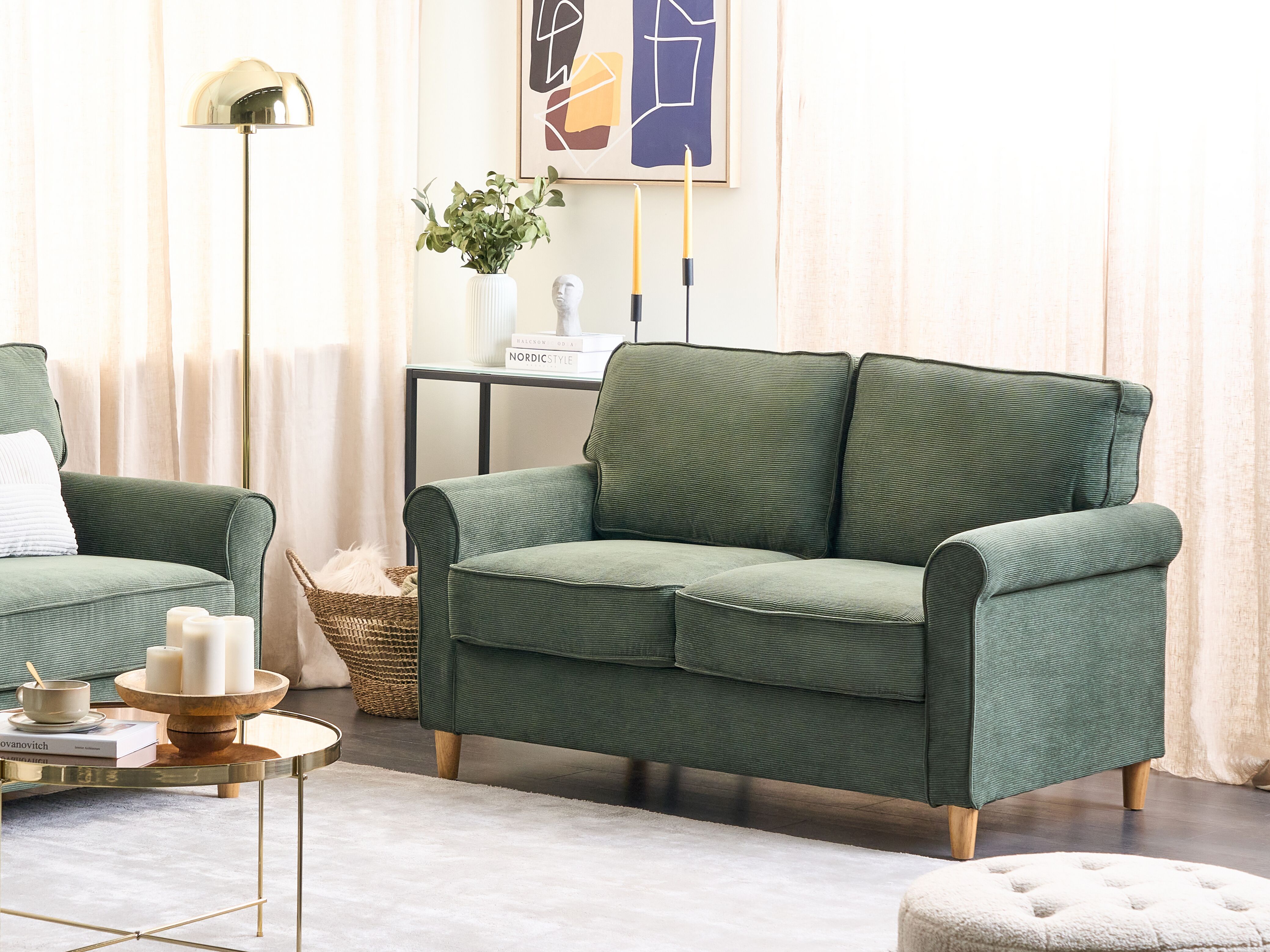 Sofa 2 Seater RONNEBY Corduroy Dark Green