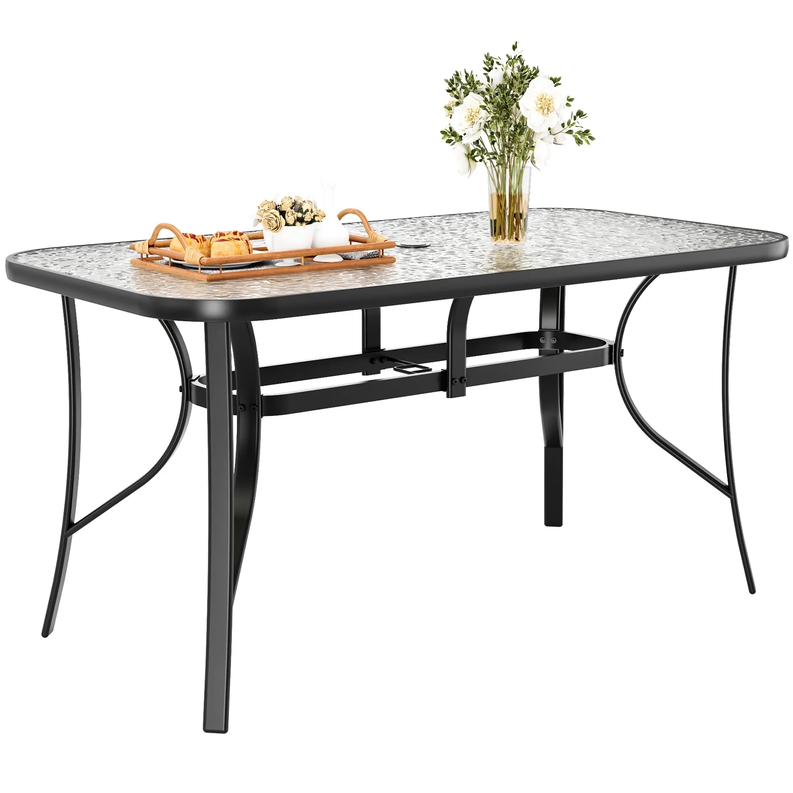 Arlopu Patio Rectangular Tempered Glass Dining Table, All-Weather Use, Outdoor Table for Garden & Backyard - Image 12