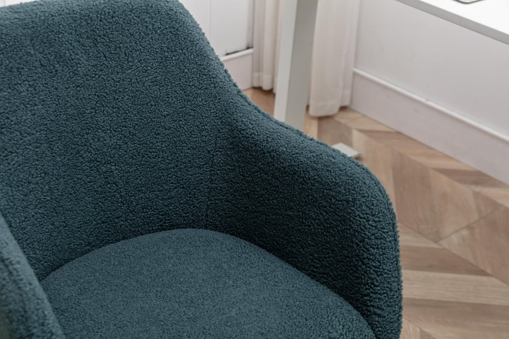 Modern Swivel Desk Chair, Teddy Fabric Home Office Task Chair Adjustable Swivel Mid-Back Cute Upholstered Accent Vanity Armchair with Gold Metal Legs and Universal Wheel for Home Office, Green