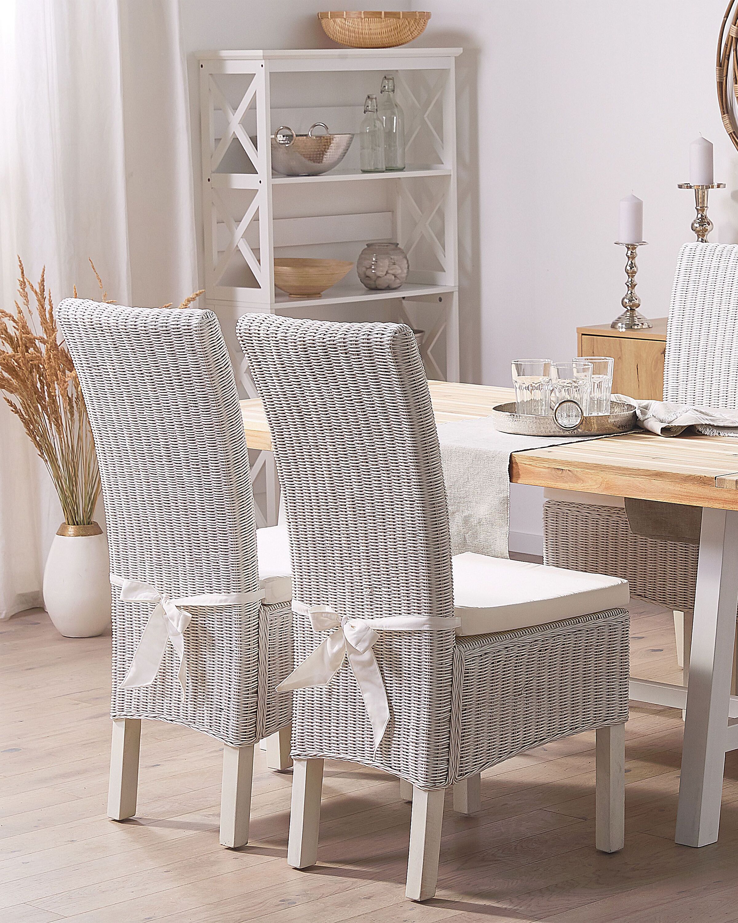 Set of 2 Dining Chairs ANDES Rattan White