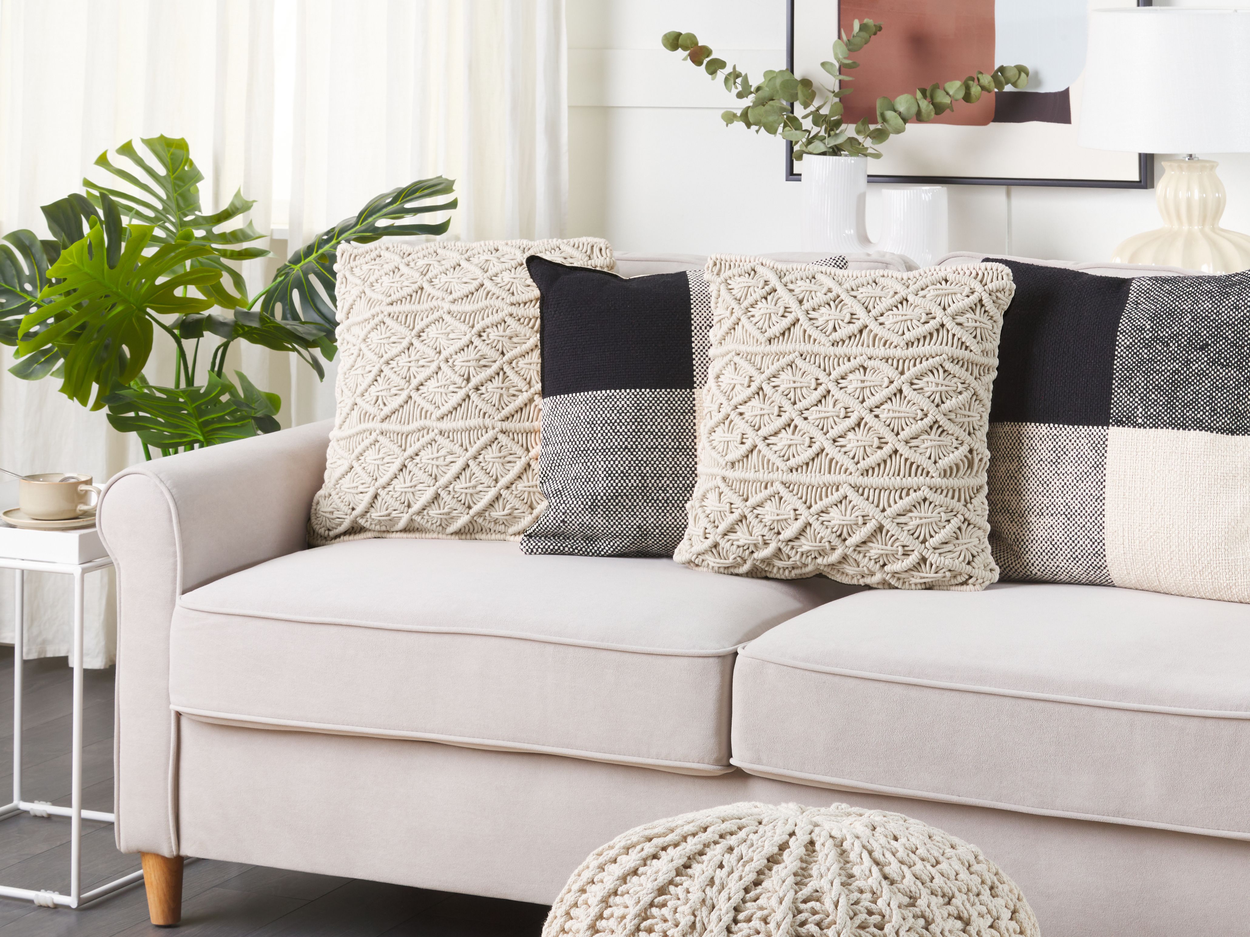 Set of 2 Decorative Cushions GOREME Cotton 45 x 45 cm Light Beige Geometric Pattern