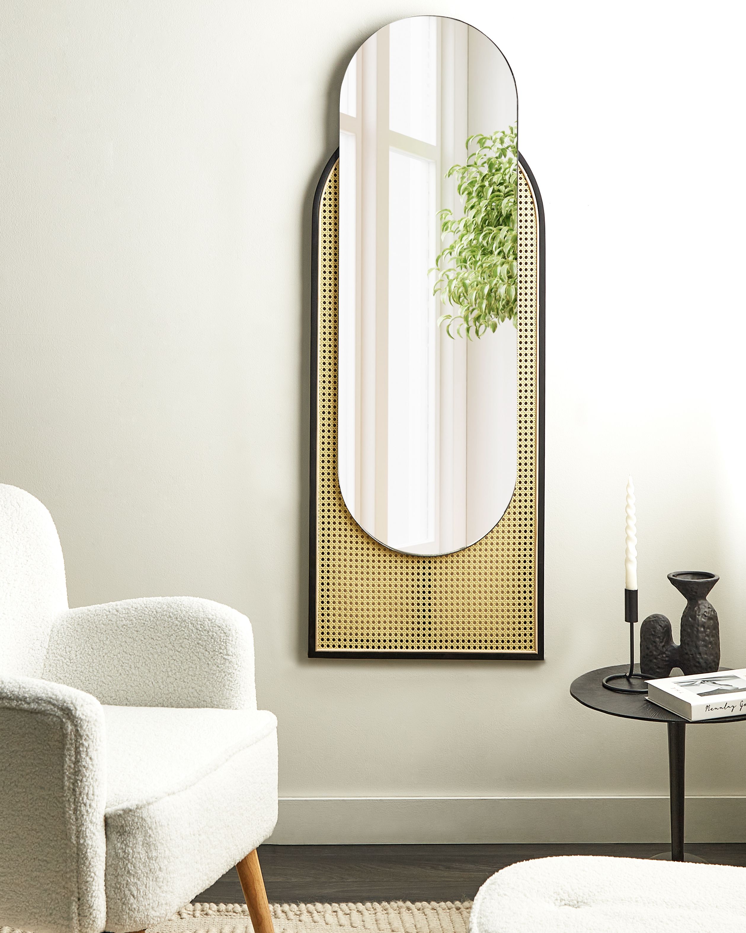 Wall Mirror NEVERS 53 cm 143 cm PE Rattan Natural