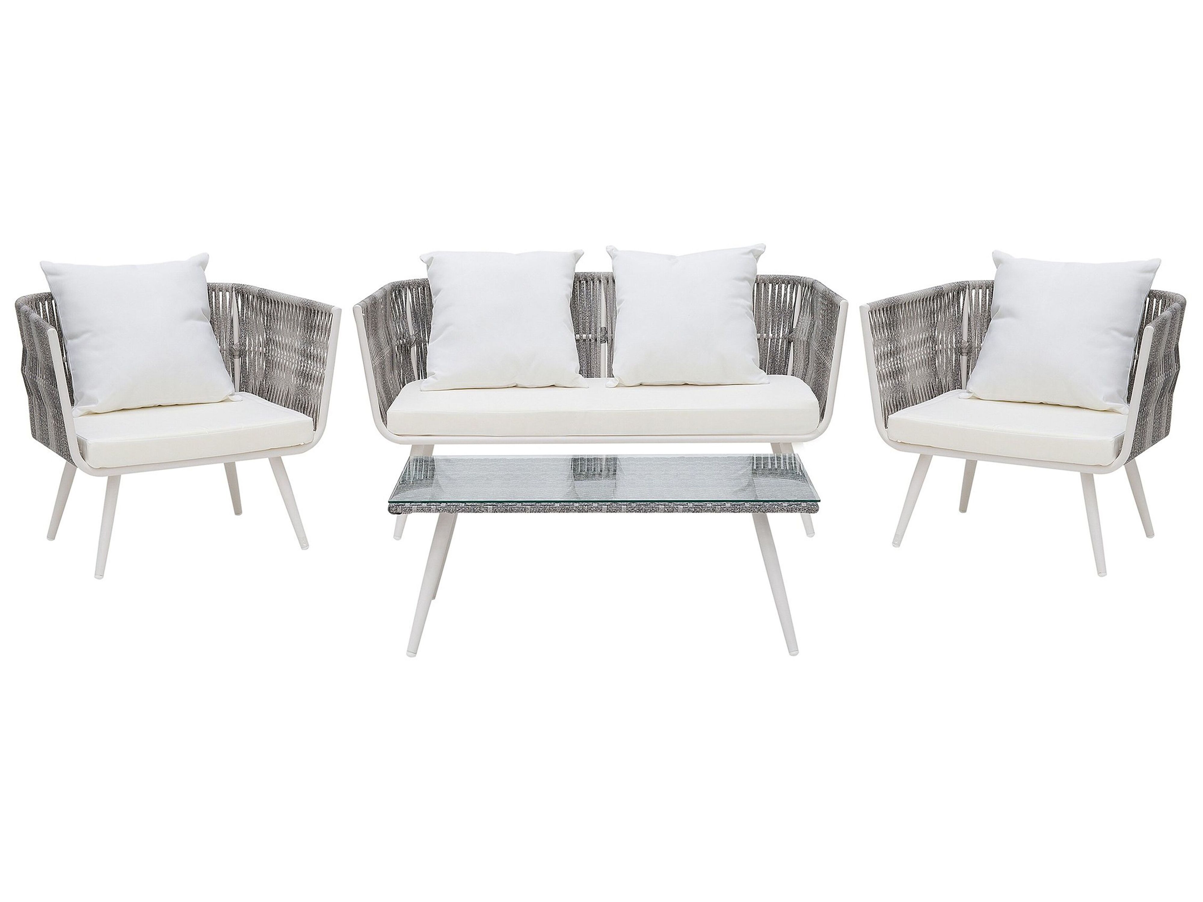 Garden Lounge Set with Table 4 Seater RAGUSA PE Rattan Off-White