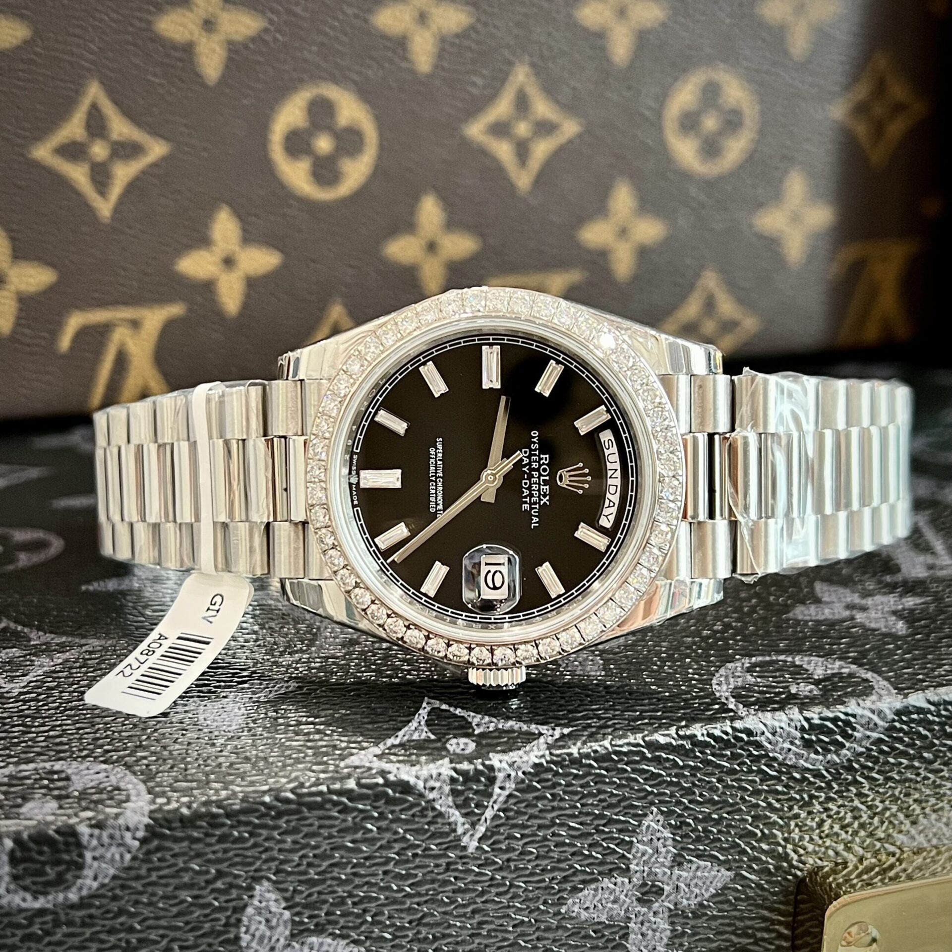 Rolex Day-Date Replica Watch Black Dial Custom Moissanite Diamonds 40mm - Elite Watch Atelier