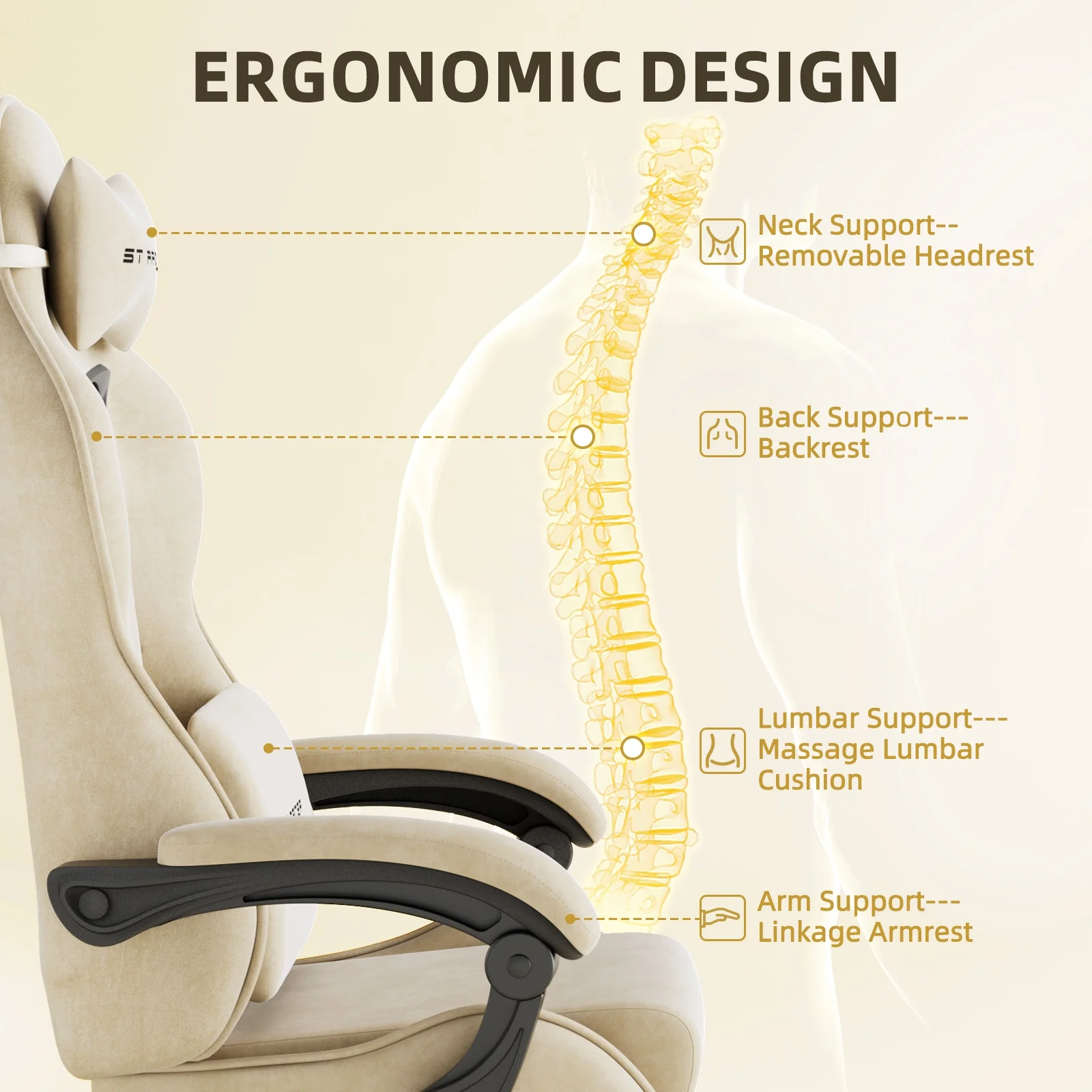 Huracan Velvet Fabric Gaming Chair High Back Computer Chair with Footrest and Lumbar Cushion Ergonomic PC Gamer Chiar for Adults Racing Video Gaming Chair for Home Office,Beige