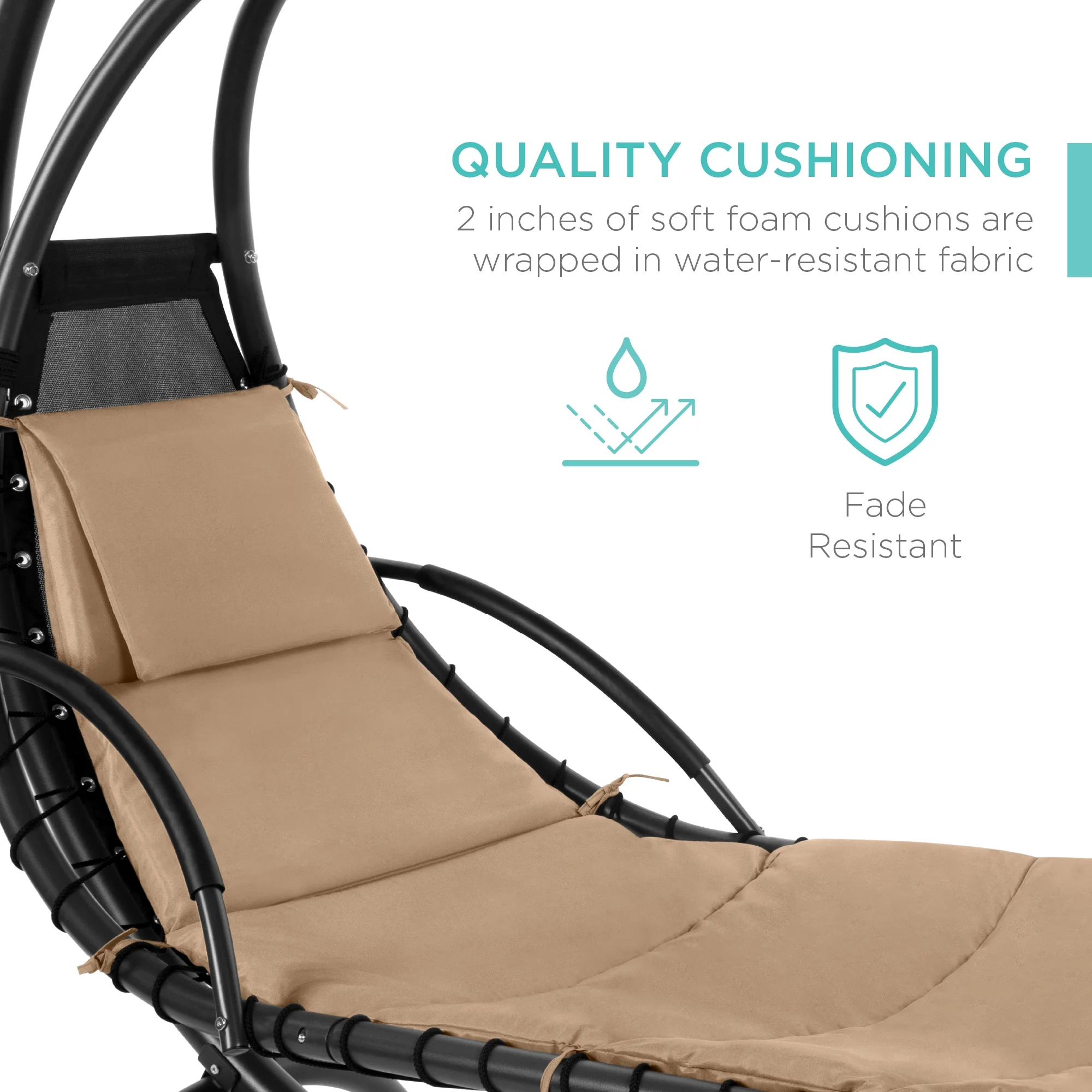 Best Choice Products Hanging Curved Chaise Lounge Chair Swing for Backyard, Patio w/ Pillow, Shade, Stand - Teal - Image 23