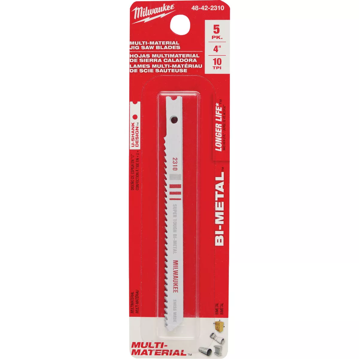 Milwaukee U-Shank 4-1/8 In. x 10 TPI Bi-Metal Jig Saw Blade, General Purpose (5-Pack)