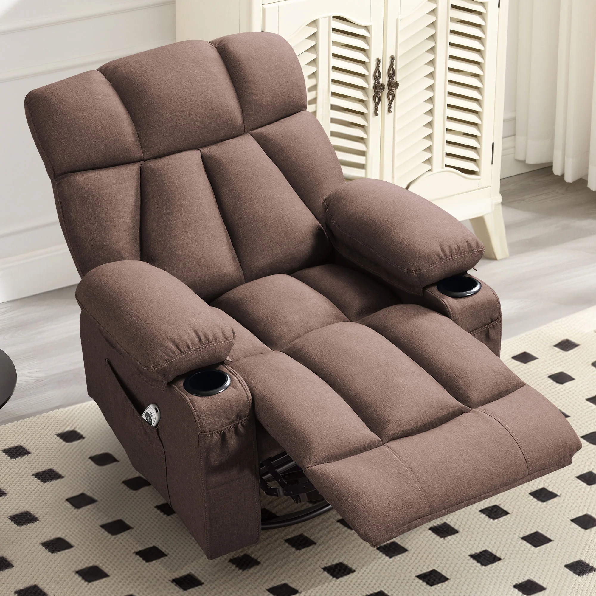 JONPONY Manual Recliner Chair with Heat Therapy and Massage Function, Heavy Duty Reclining Mechanism Massage Chair, Elderly Single Rocker Sofa with Cup Holders for Bedroom Home Theater,Grey - Image 86